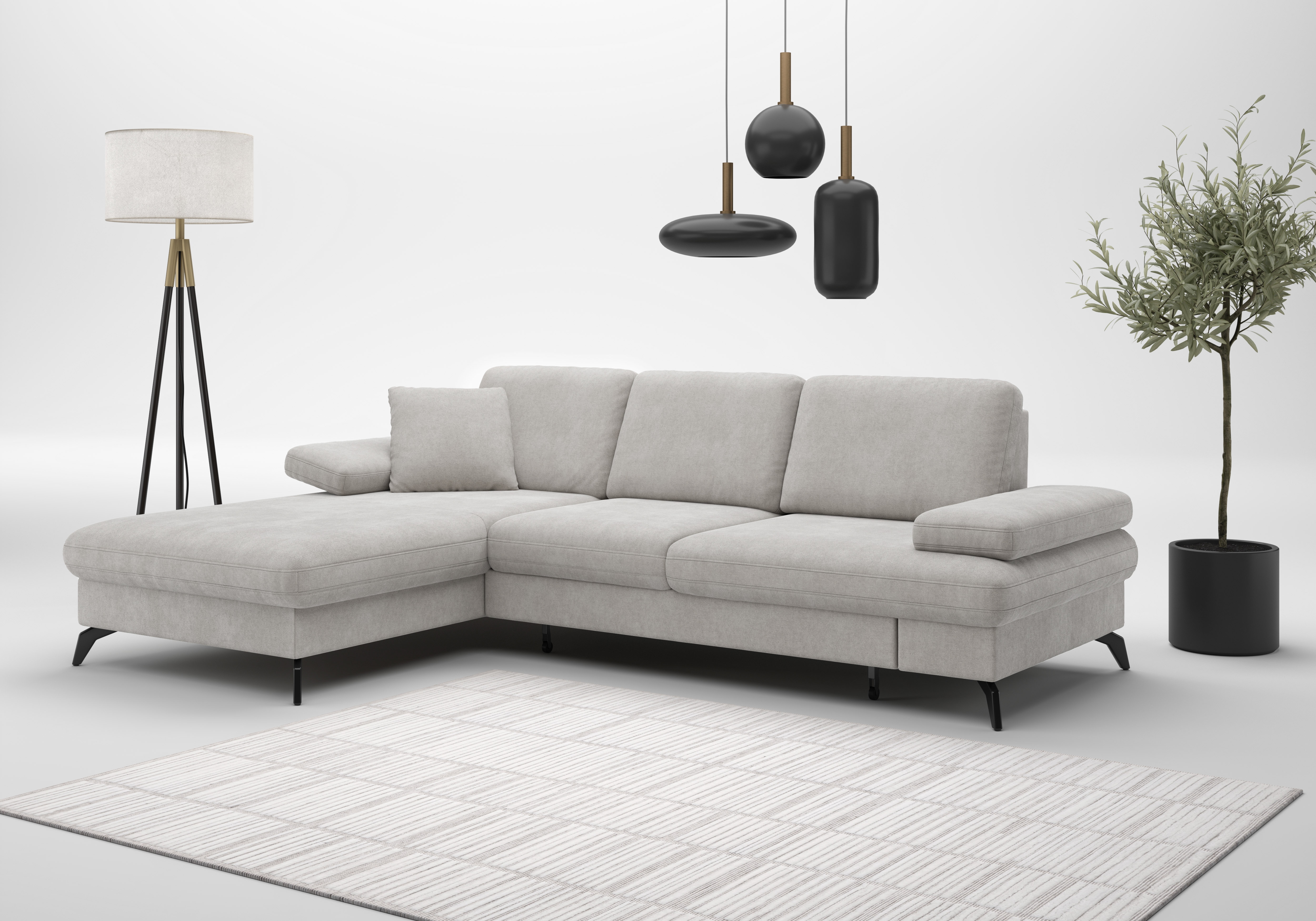 sit&more Ecksofa "Morris L-Form" mit Schlaffunktion, XXL-Sitzfläche, Armteilverstellung & Zierkissen
