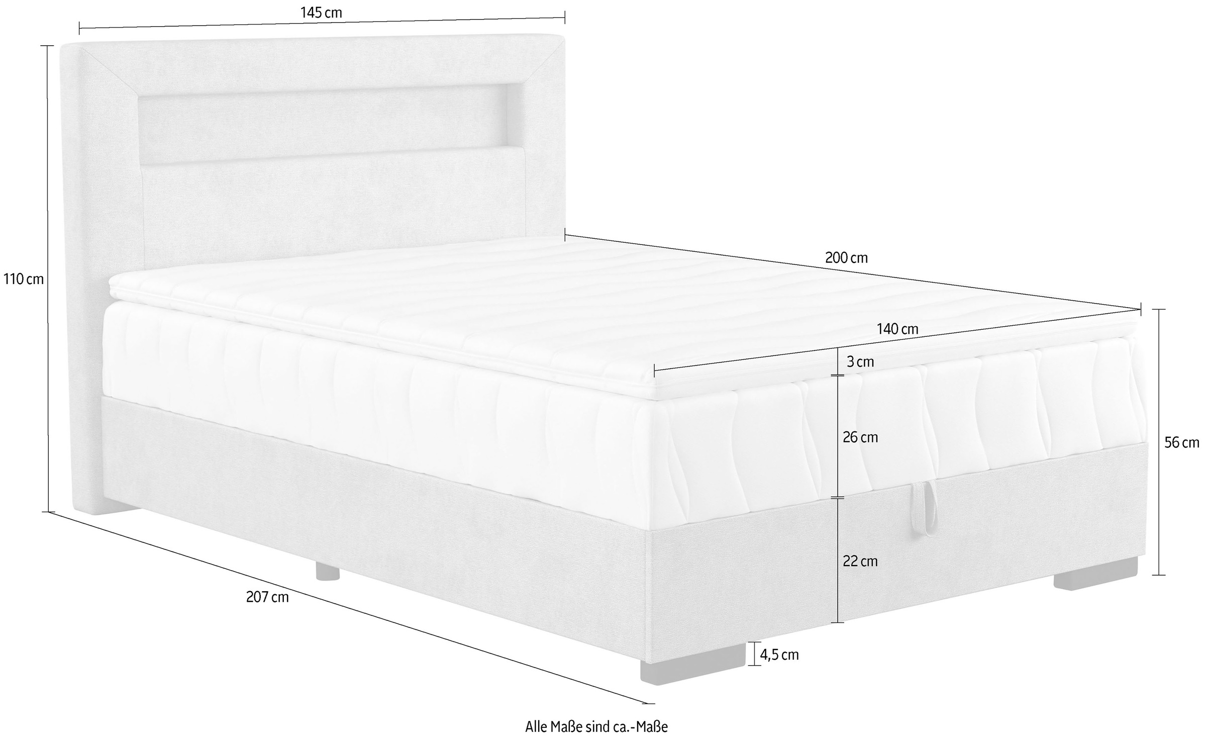 COTTA Boxbett »Kelly«, Bequemes Boxspringbett mit LED-Licht