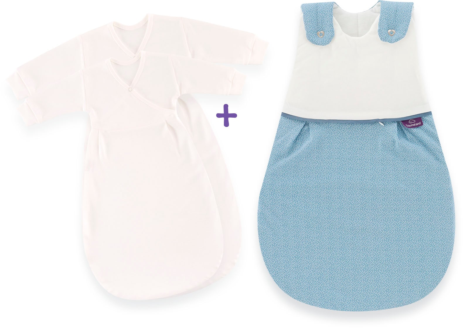TRÄUMELAND Baby Babyschlafsack "3 tlg Set LIEMBICH, Design Punkte", blau, Bezug: 100% Baumwolle. Füllung: 70% Polyester, 30% Lyocell (TENCEL ),