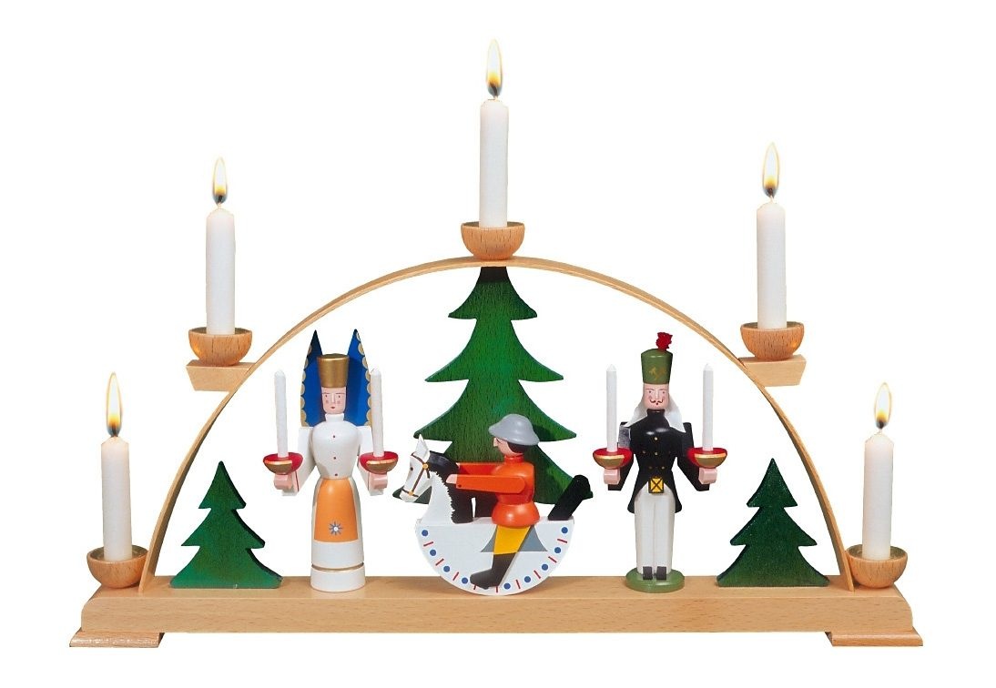 Albin Preissler Schwibbogen "mit Engel, Bergmann und Reiterlein, Handwerkskunst aus dem Erzgebirge" Weihnachtsdeko aus Holz