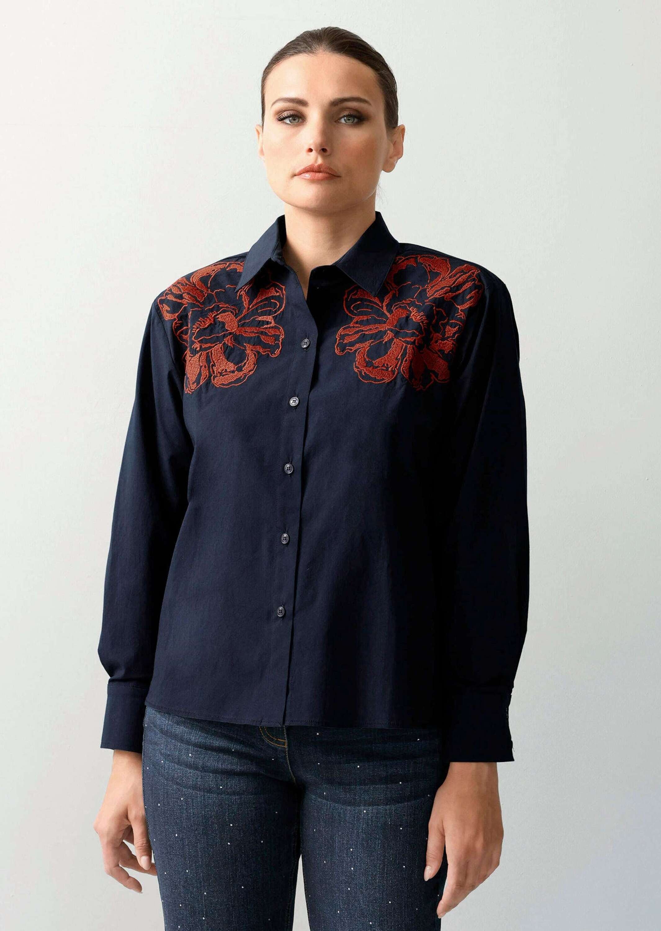 Alba Moda Hemdbluse "Hemdbluse Hemdbluse mit Stickerei-Akzenten" günstig online kaufen