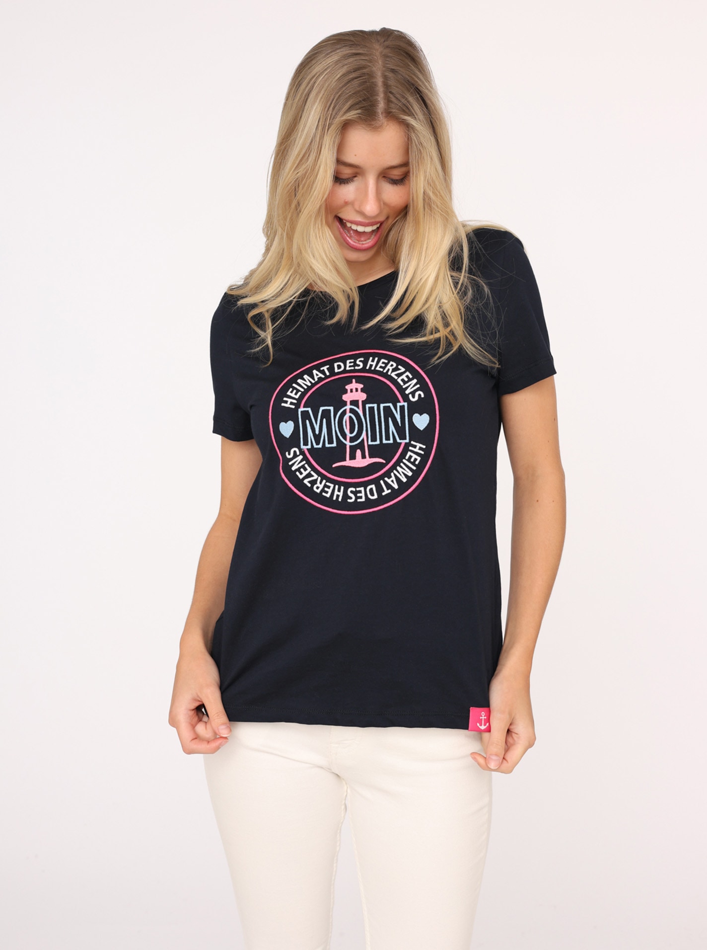 Zwillingsherz T-Shirt ""Heimat des Herzens"", Stickerei, Kurzarm, Rundhalsa günstig online kaufen