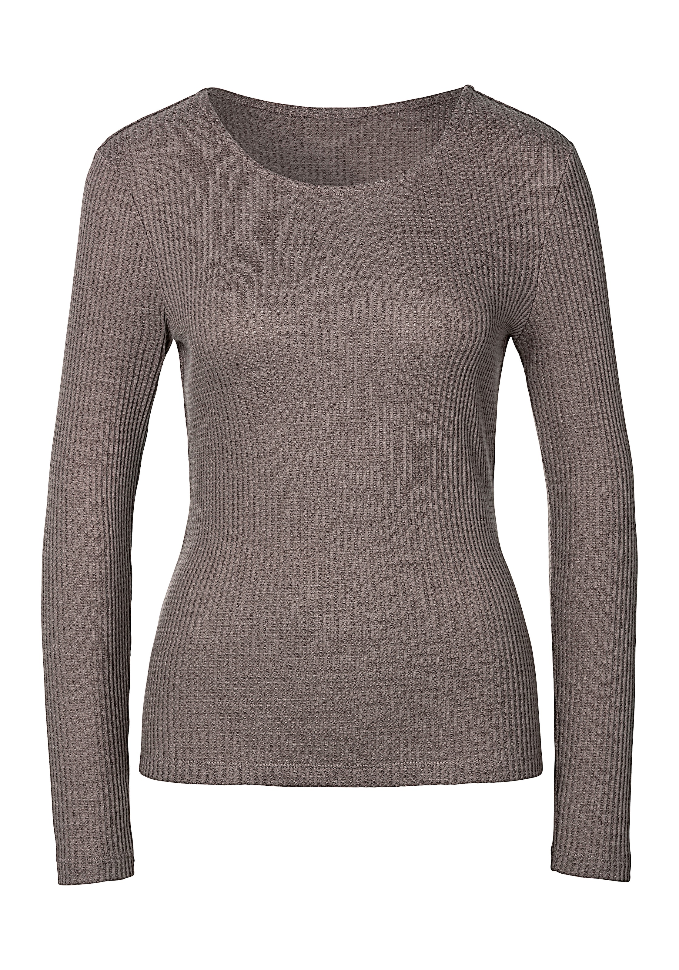 LASCANA Langarmshirt »in modischer Piqué-Optik«, (2er-Pack), aus weicher Qualität mit Viskose