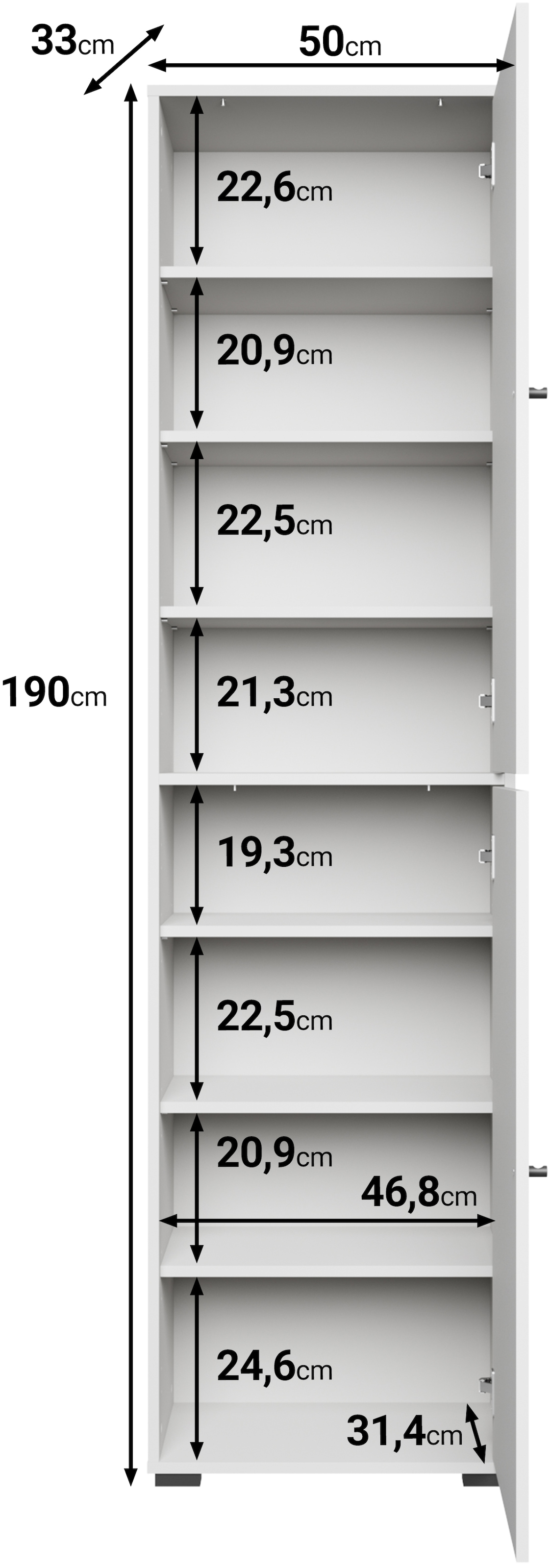 Home affaire Schuhschrank »Schuhkommode Dino« Flurschrank mit verstellbaren Einlegeböden, BxHxT: 50 × 190 × 33 cm