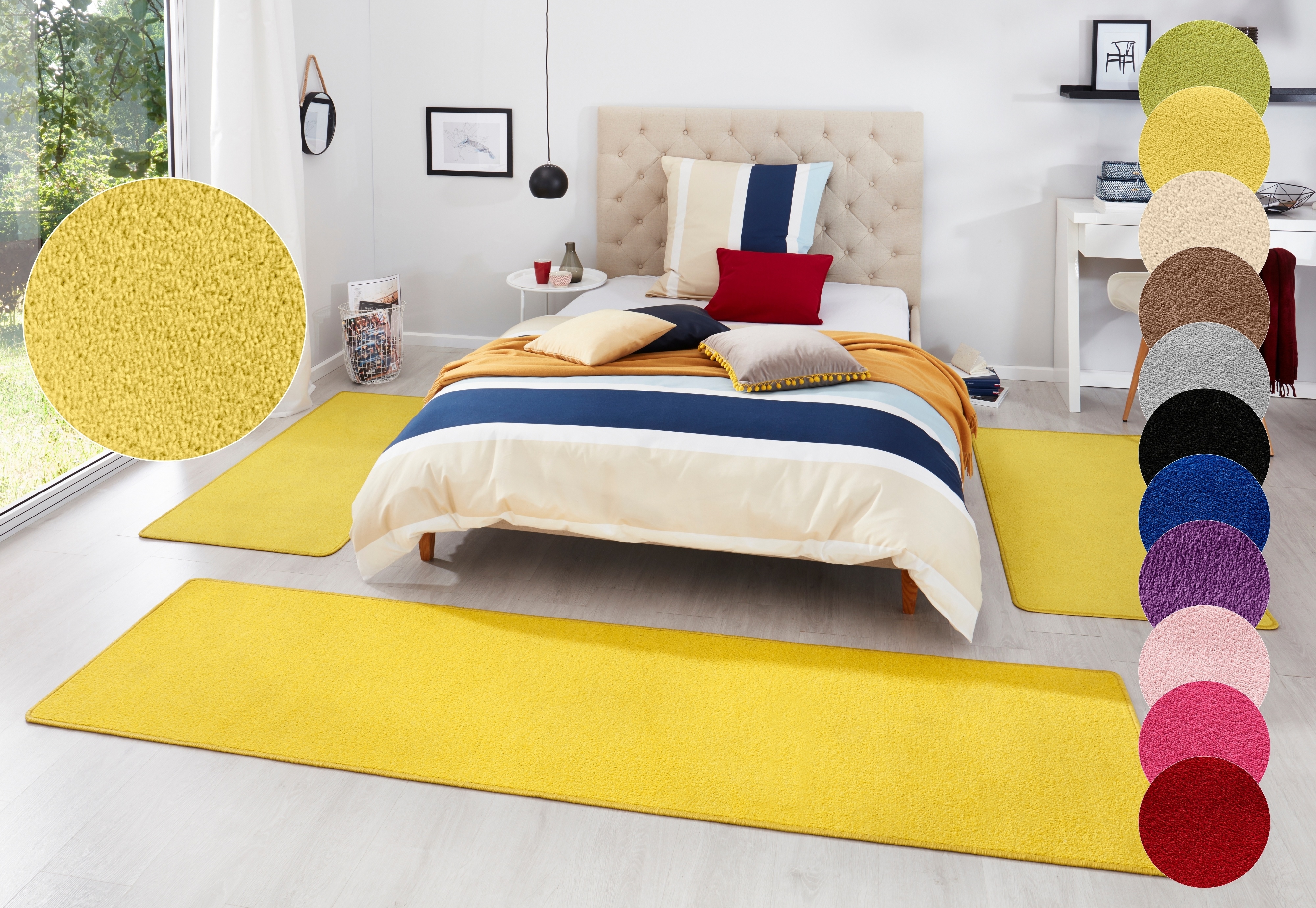 Bettumrandung HANSE HOME, H:7mm, gelb, Obermaterial: 100% Polypropylen, Schlafzimmer, Bettumrandungen, "Fancy", Unifarben, Bettvorleger, 3-teiliges