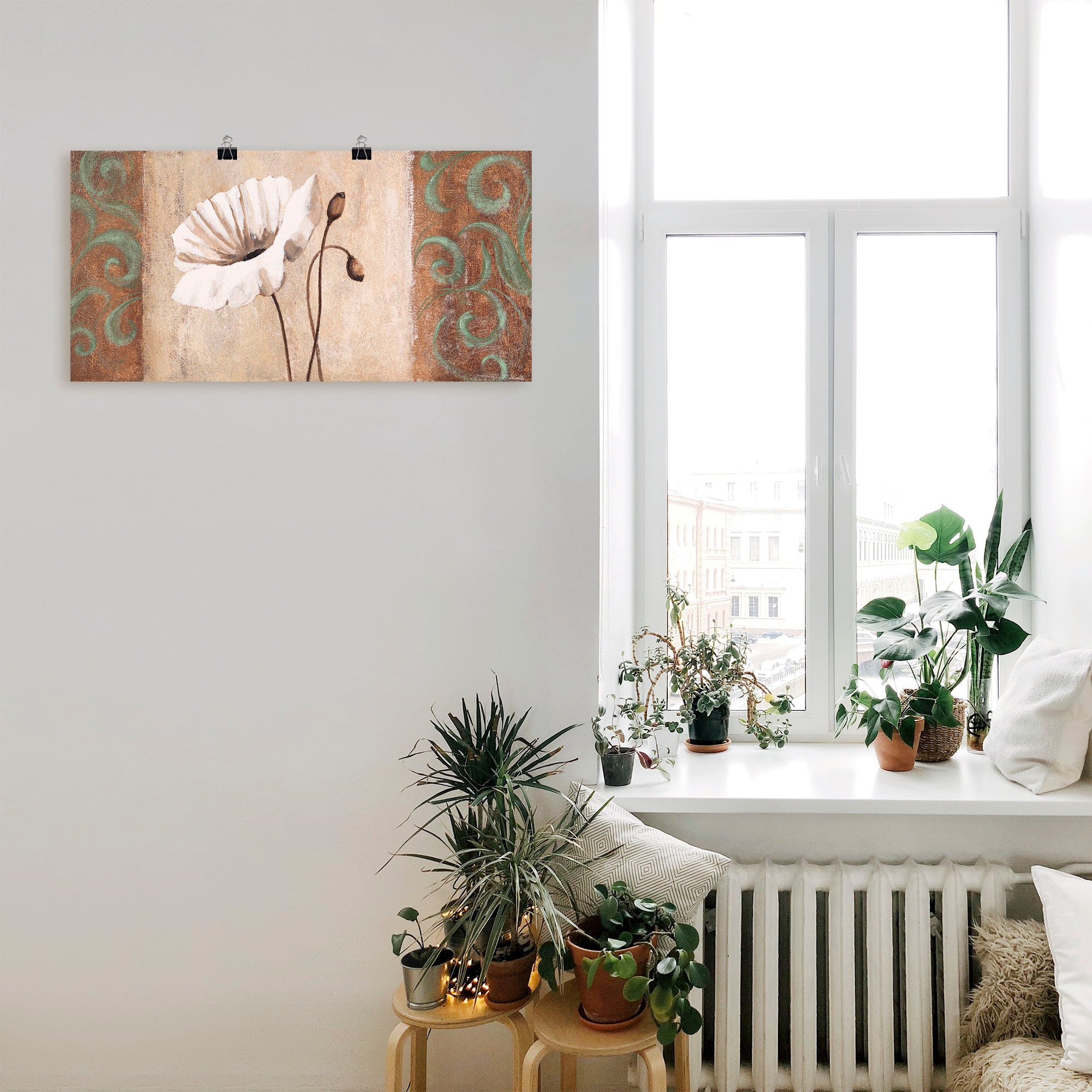 Artland »Mohnblumen mit Ornamenten« Blumen 1 Stk. tlg. als Leinwandbild, Poster in verschied. Größen