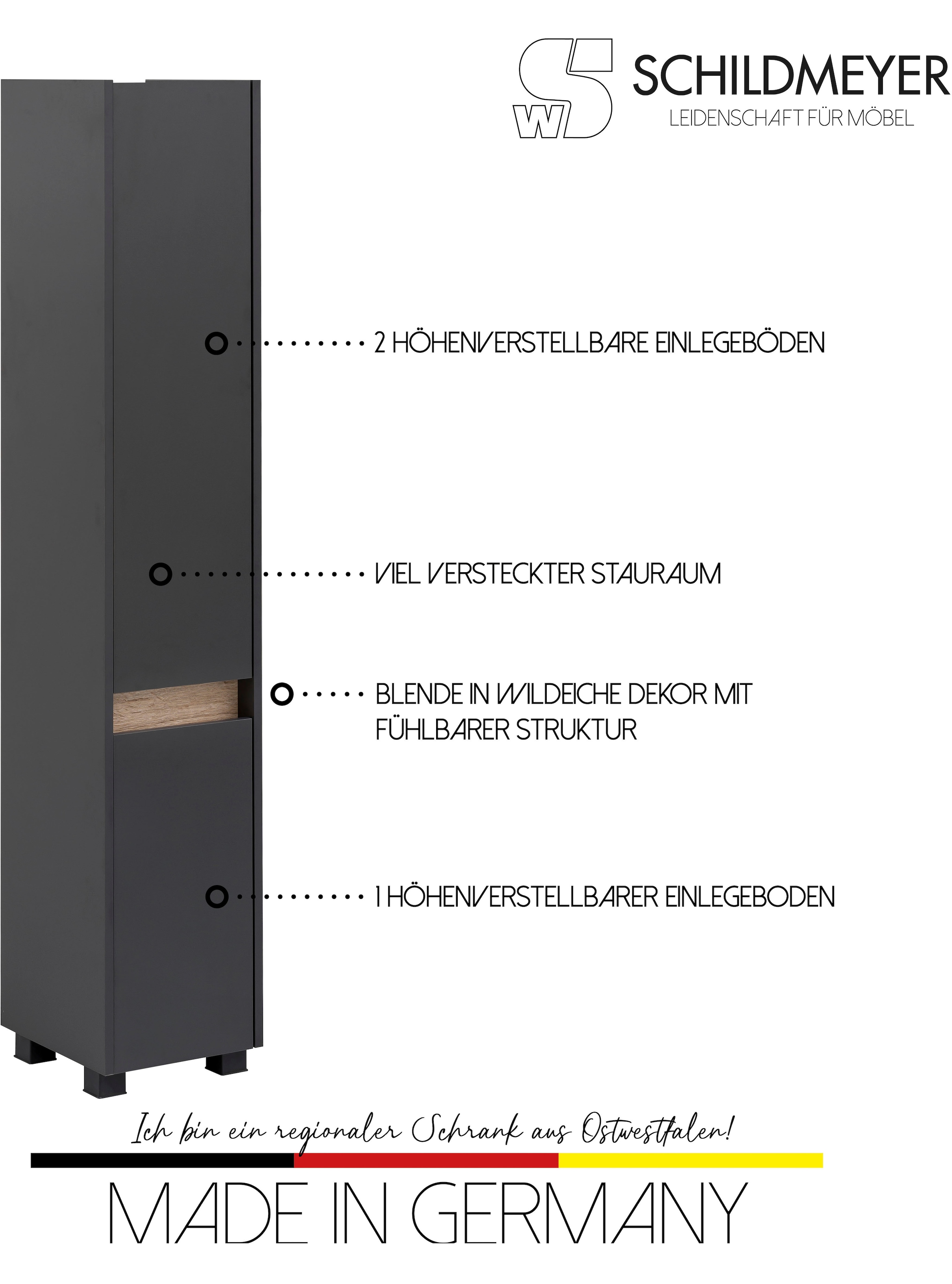 Schildmeyer Hochschrank »Cosmo in verschiedenen Farben«, Höhe 164,5 cm, Badezimmerschrank, Blende im modernen Wildeiche-Look