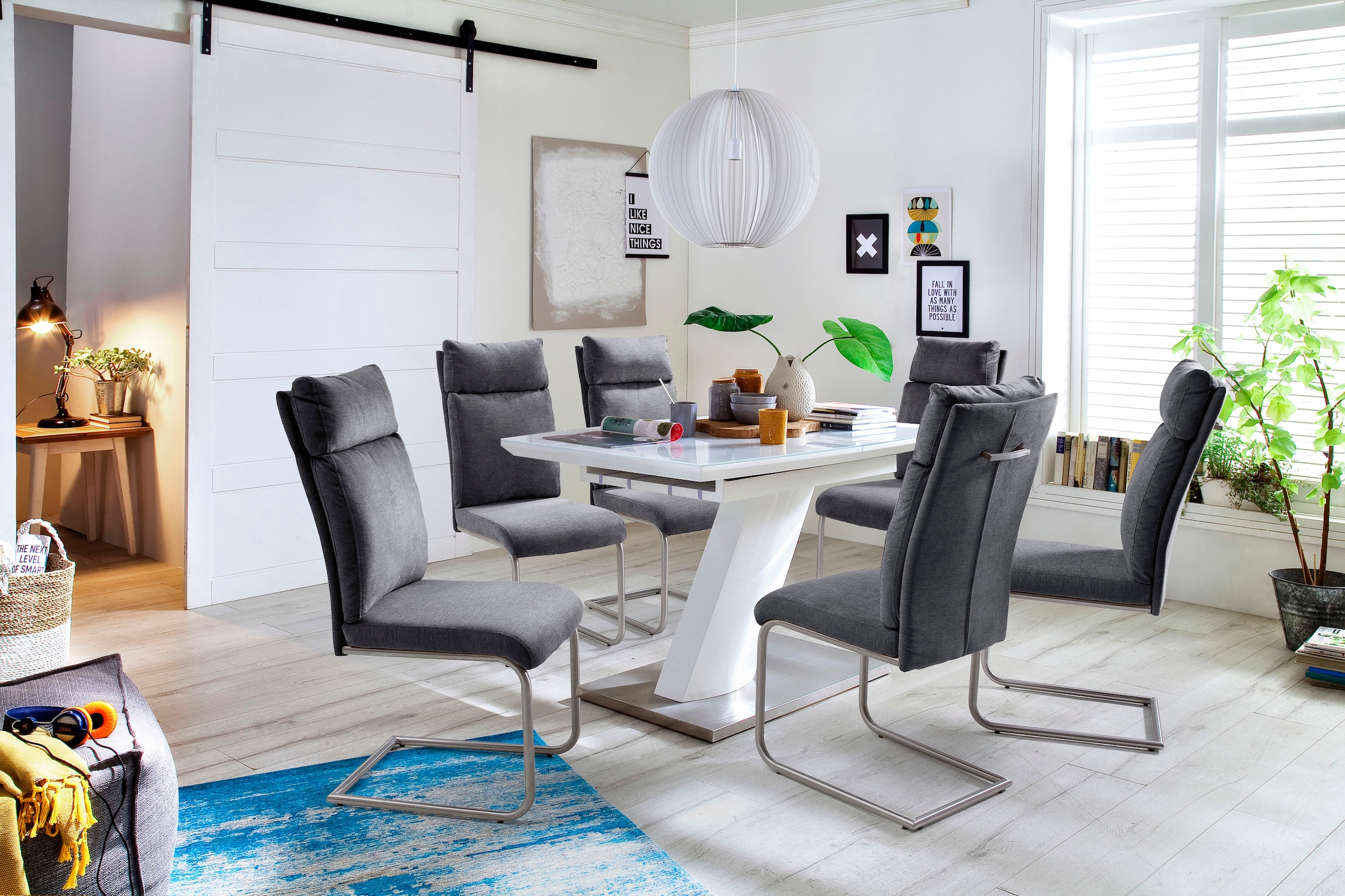 MCA furniture Esstisch »Galina, TOPSELLER!«, (Esstisch, Tisch), Bootsform in weiß mit Synchronauszug vormontiert, Sicherheitsglas