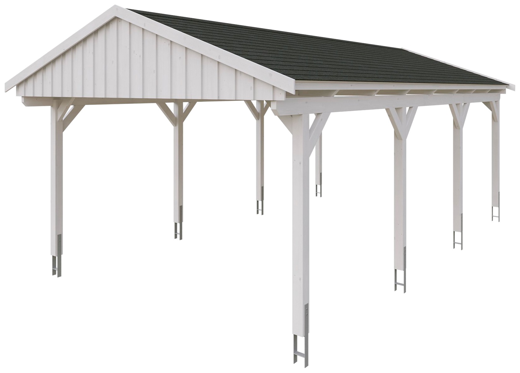 Skanholz Einzelcarport »Fichtelberg«, Leimholz-Nordisches Fichtenholz, weiß, mit schwarzen Schindeln