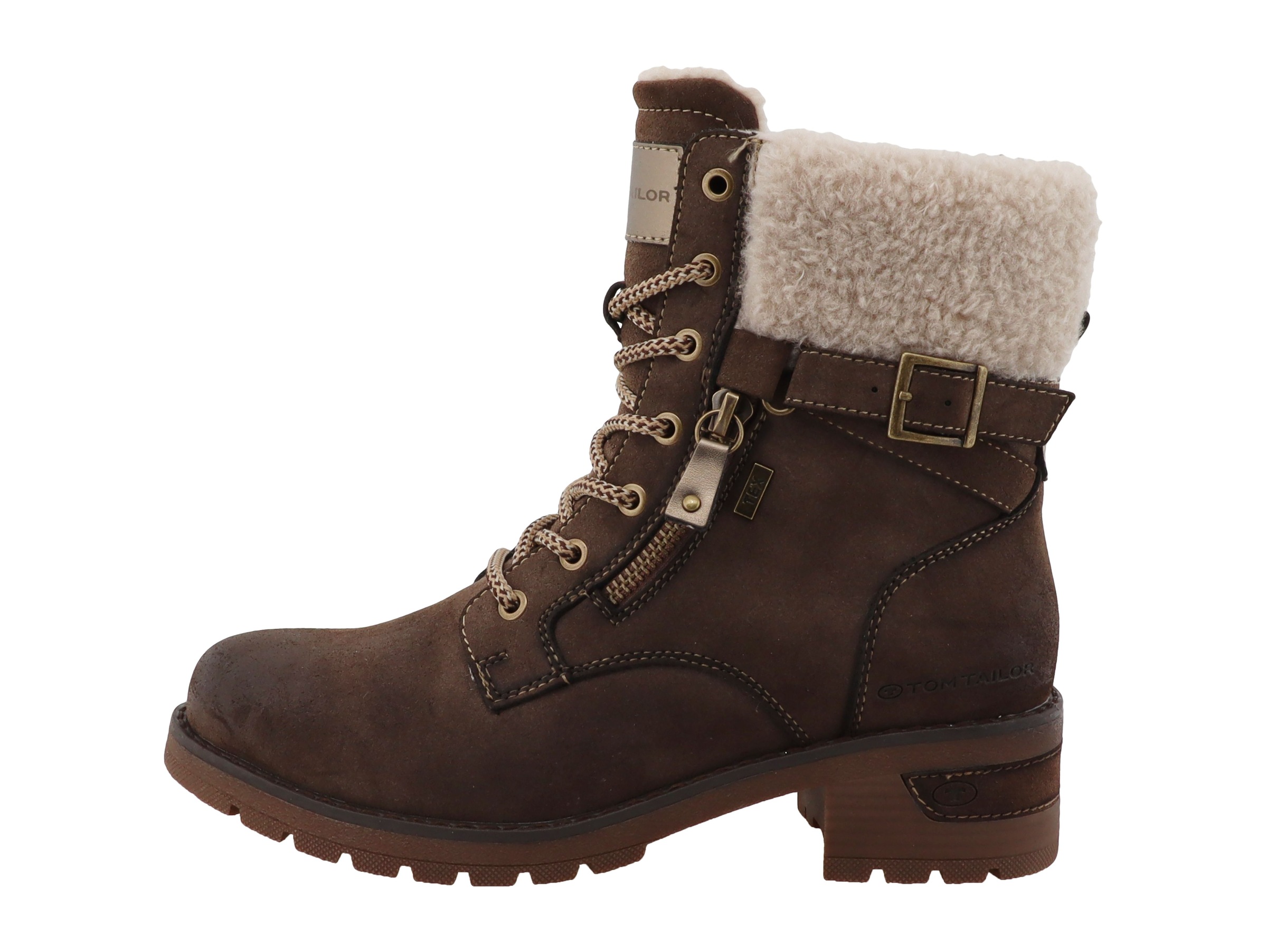 TOM TAILOR Winterstiefelette  Blockabsatz, Winterboots, Schnürboots mit Fellimitat am Schaftrand