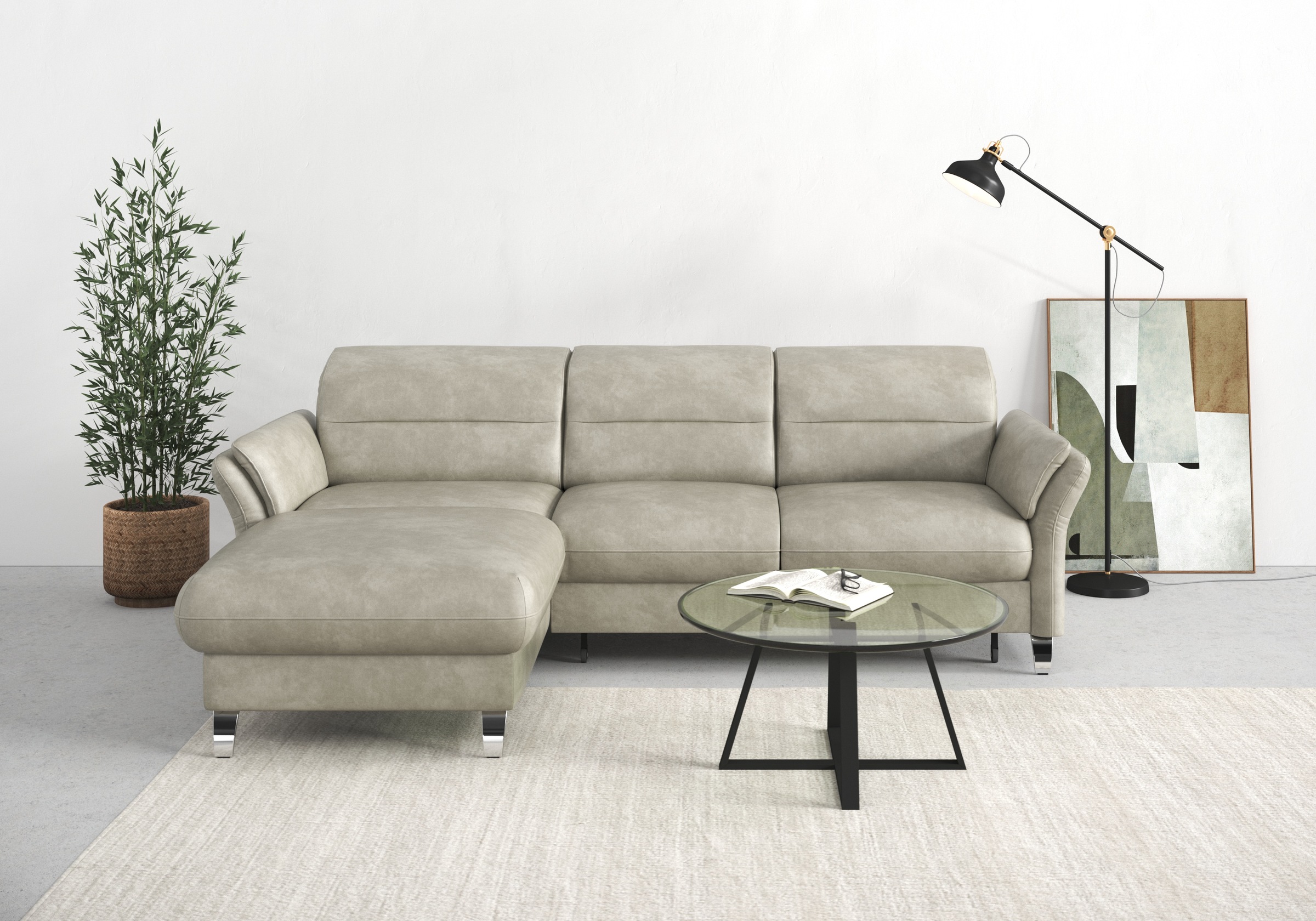 sit&more Ecksofa »Grenoble L-Form mit Federkern«, wahlweise mit Bettfunktion, Bettkasten, Arm- und Kopfteilverstellung