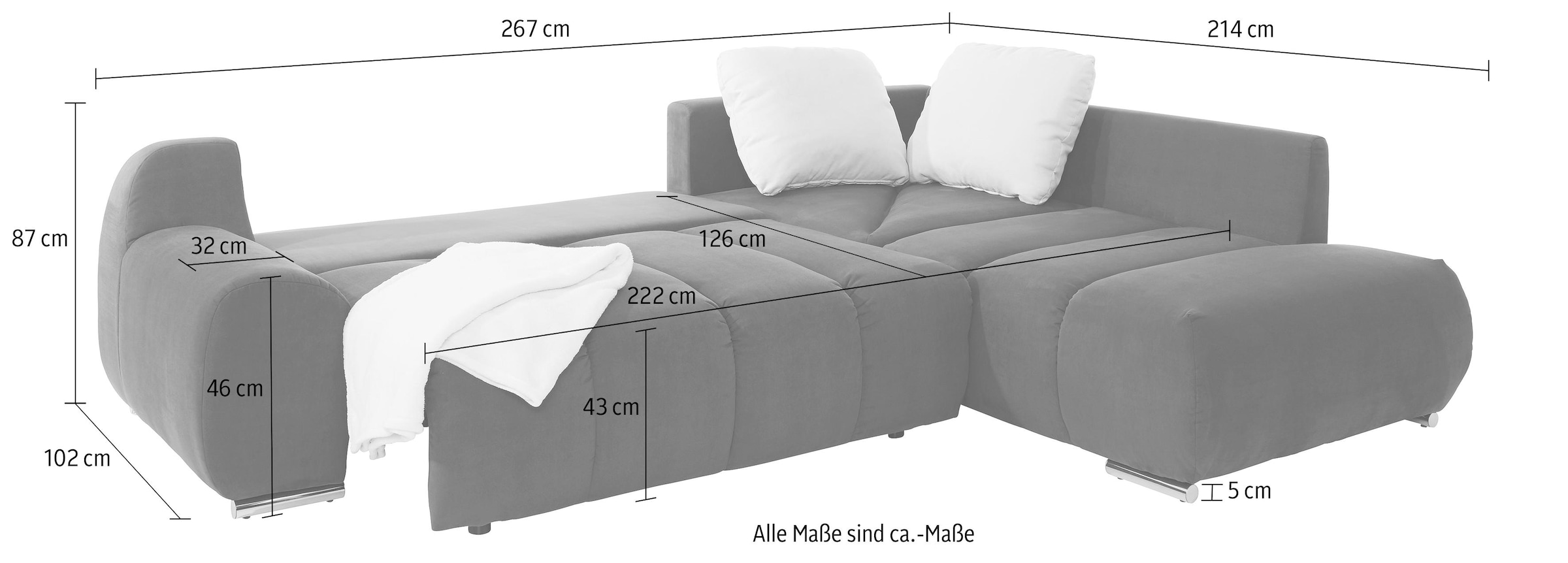 INOSIGN Ecksofa »Bono L-Form«, mit Ottomane, wahlweise mit Bettfunktion