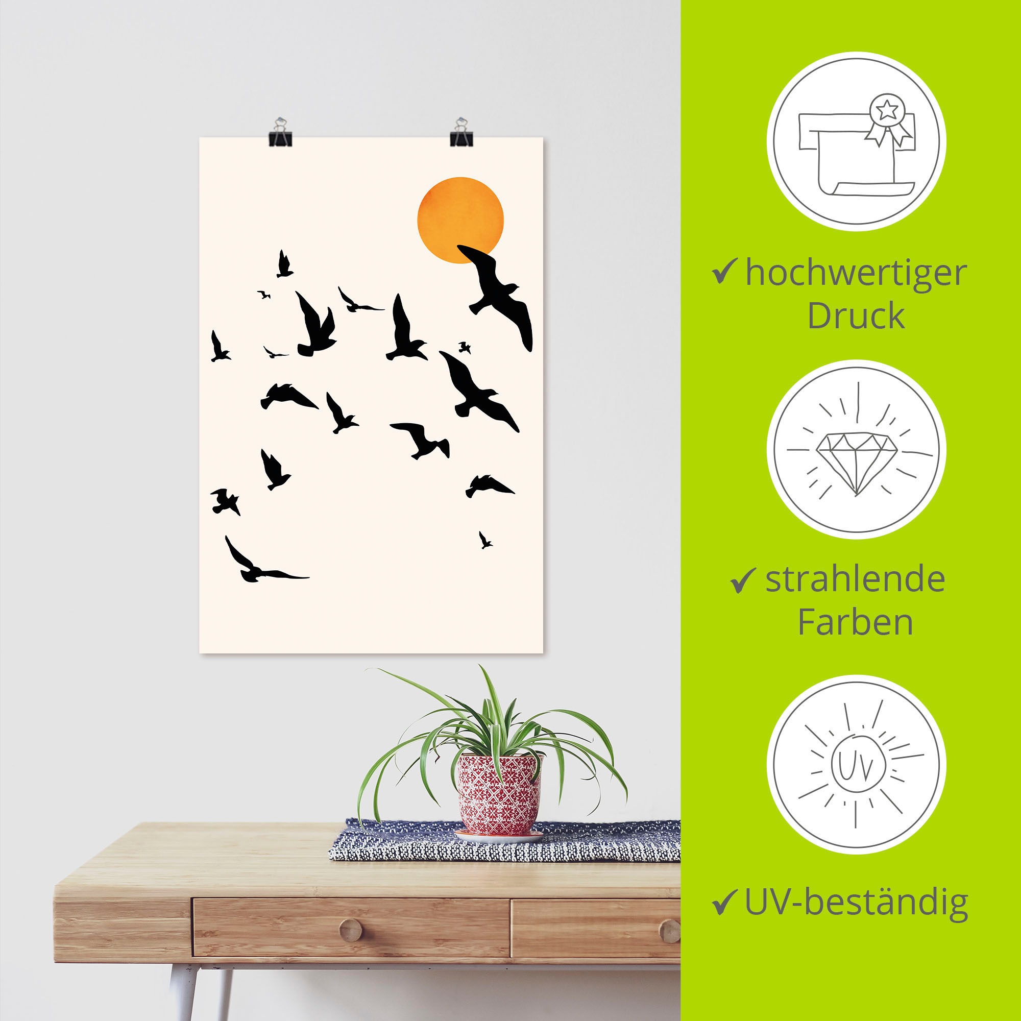 Artland Wandbild »Auf und davon«, Vogelbilder, (1 St.), als Alubild,  Leinwandbild, Wandaufkleber oder Poster in versch. Größen bestellen | BAUR