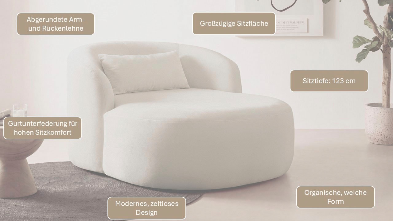 LeGer Home by Lena Gercke XXL-Sessel »Yllara, moderner Lesesessel, Loveseat mit großzügiger Sitzfläche« mit geschwungener Rückenlehne in Samt oder Struktur