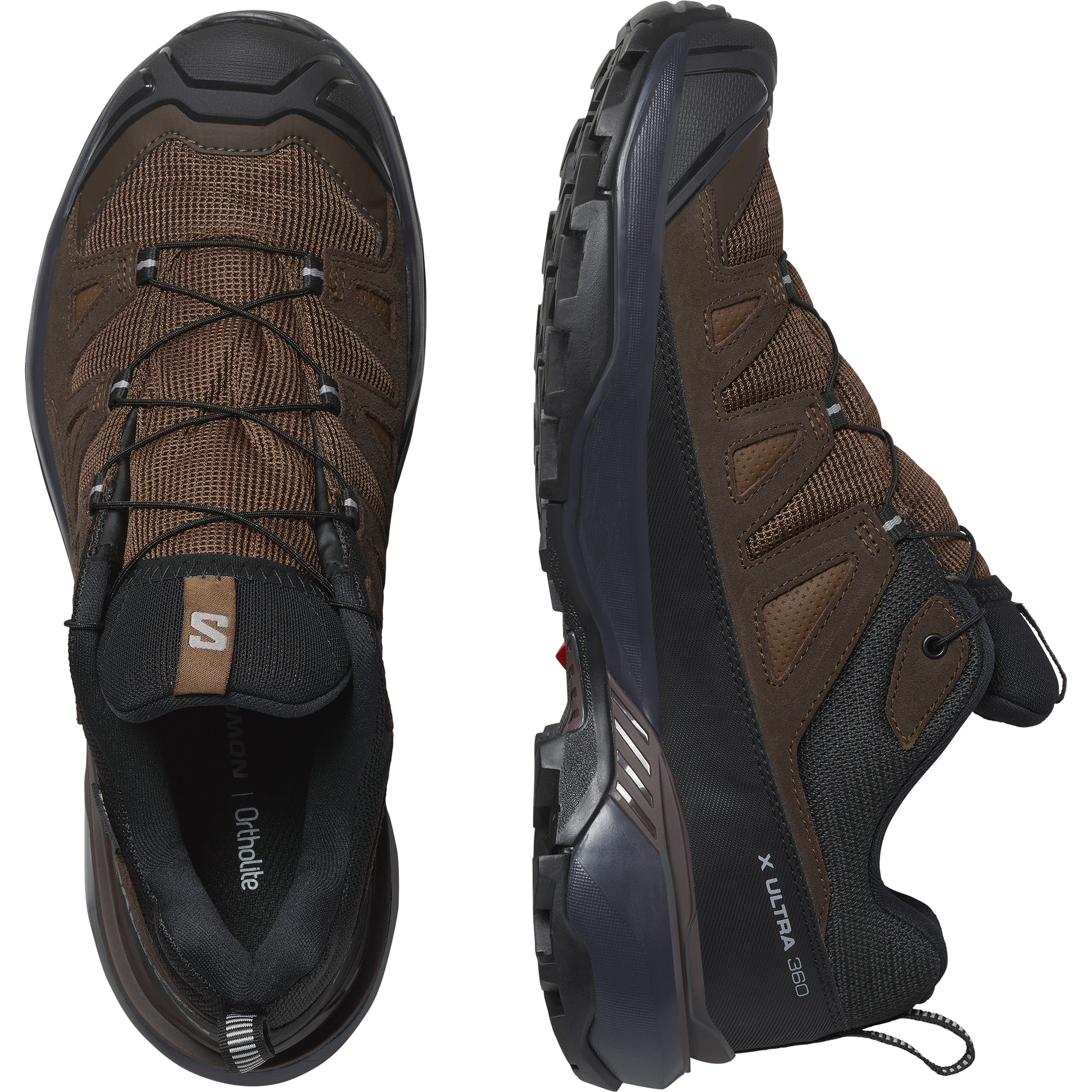 Wanderschuh SALOMON "X ULTRA 360 LEATHER GORE-TEX", Herren, Gr. 49, braun (schwarz earth), Nubukleder, Synthetik, Schuhe Wanderschuh, wasserdicht 3