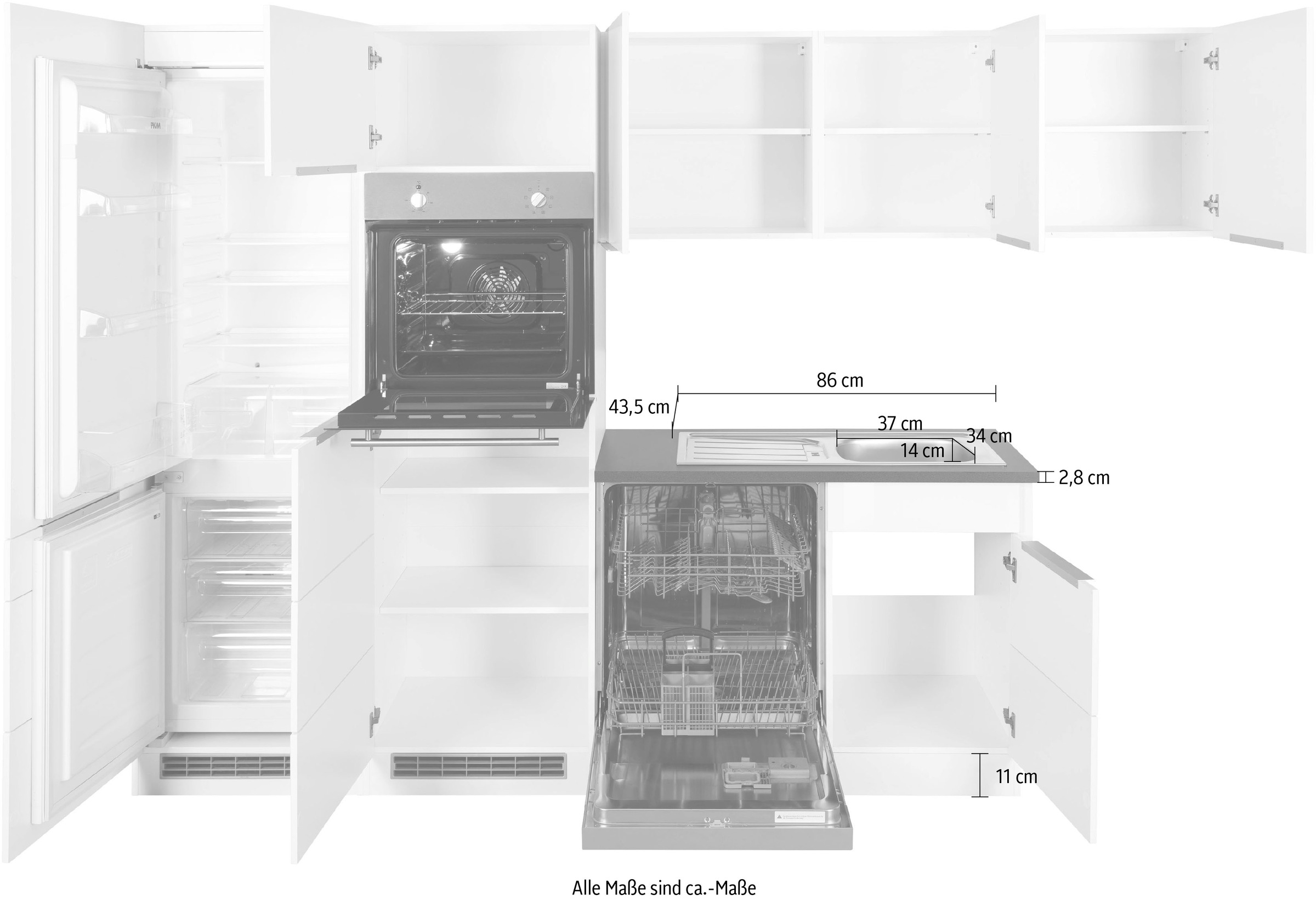Kochstation Winkelküche »KS-Brindisi«, mit E-Geräten, Stellbreite 290/170 cm