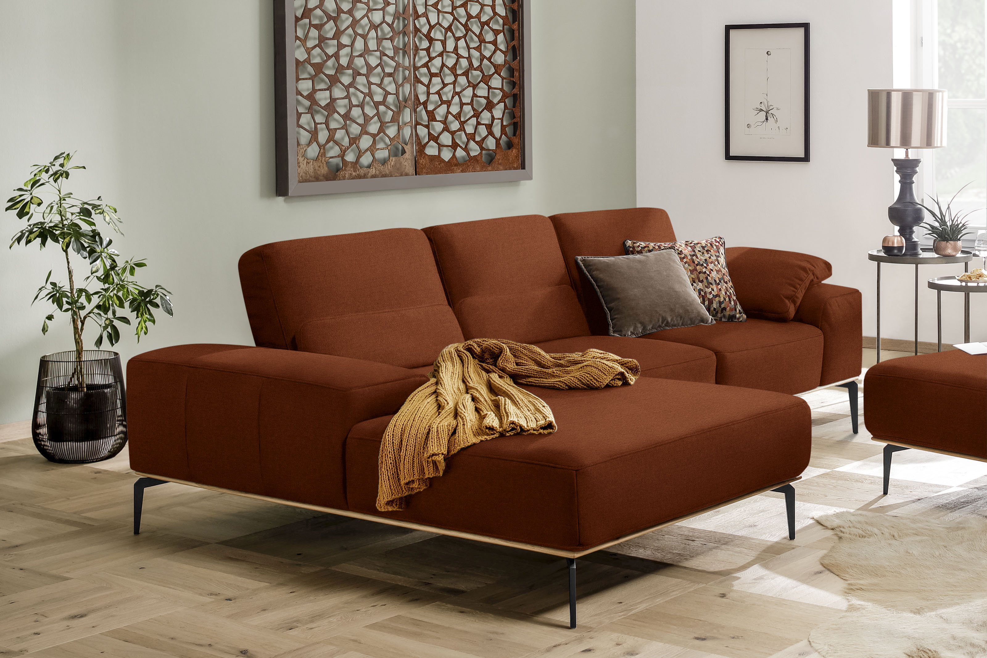 W.SCHILLIG Ecksofa "run, Designsofa mit tollem Sitzkomfort, bequem, L-Form" mit Holzsockel, Füße in Schwarz pulverbeschichtet, Breite 279 cm