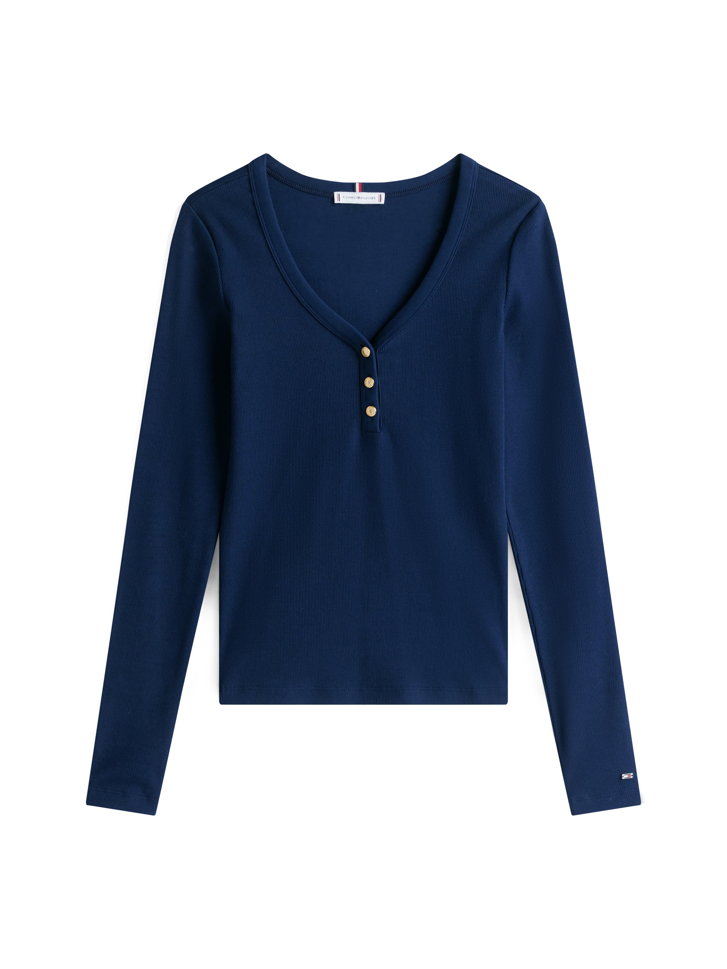 Tommy Hilfiger Langarmshirt »SLIM HENLEY GB SCOOP-NK LS«, mit Rippenstruktur, mit Metalllabel