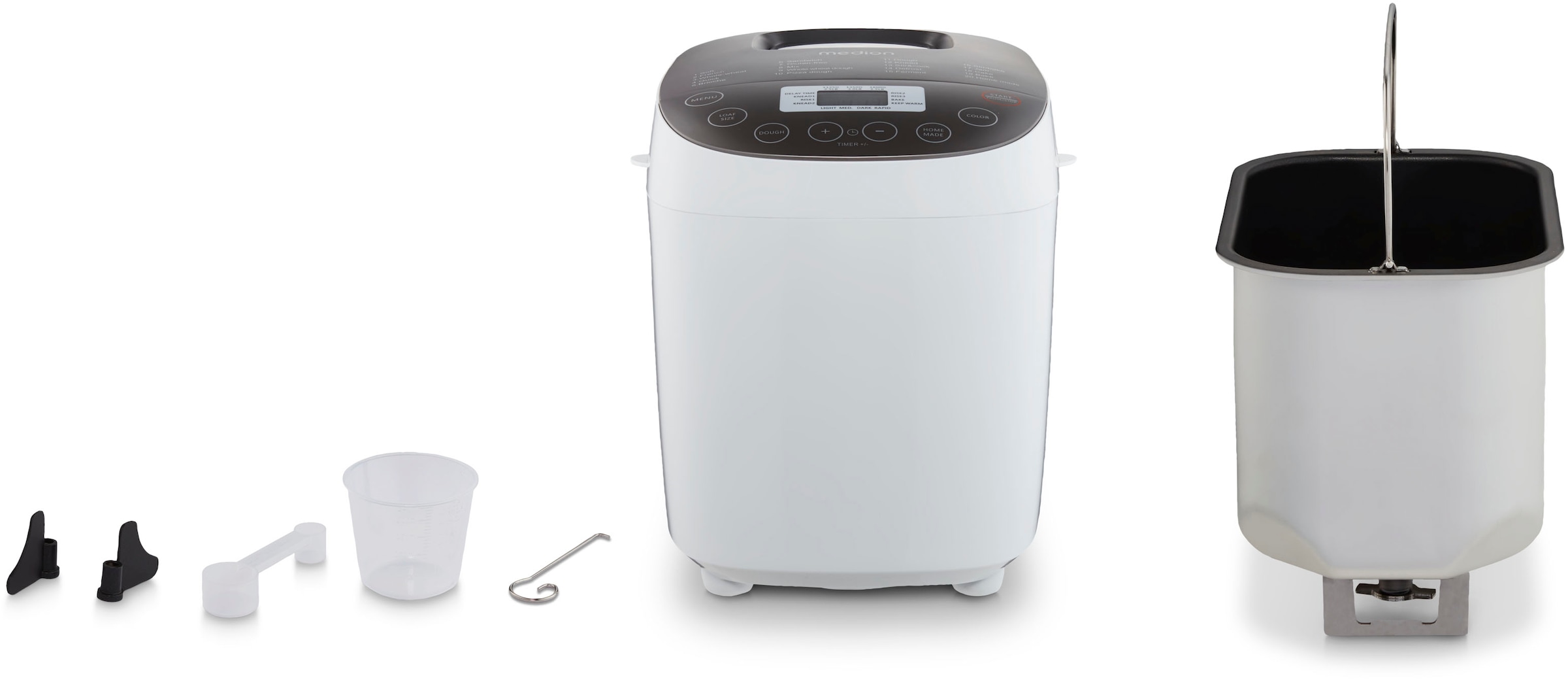 Medion® Brotbackautomat »MD 12040, 20 Backprogramme, 3 Bräunungssufen, doppelter Knethaken«, 20 Programme, 950 W, Bis zu 1600g Fassungsvermögen, Warmhaltefunktion, ILAG Beschichtung