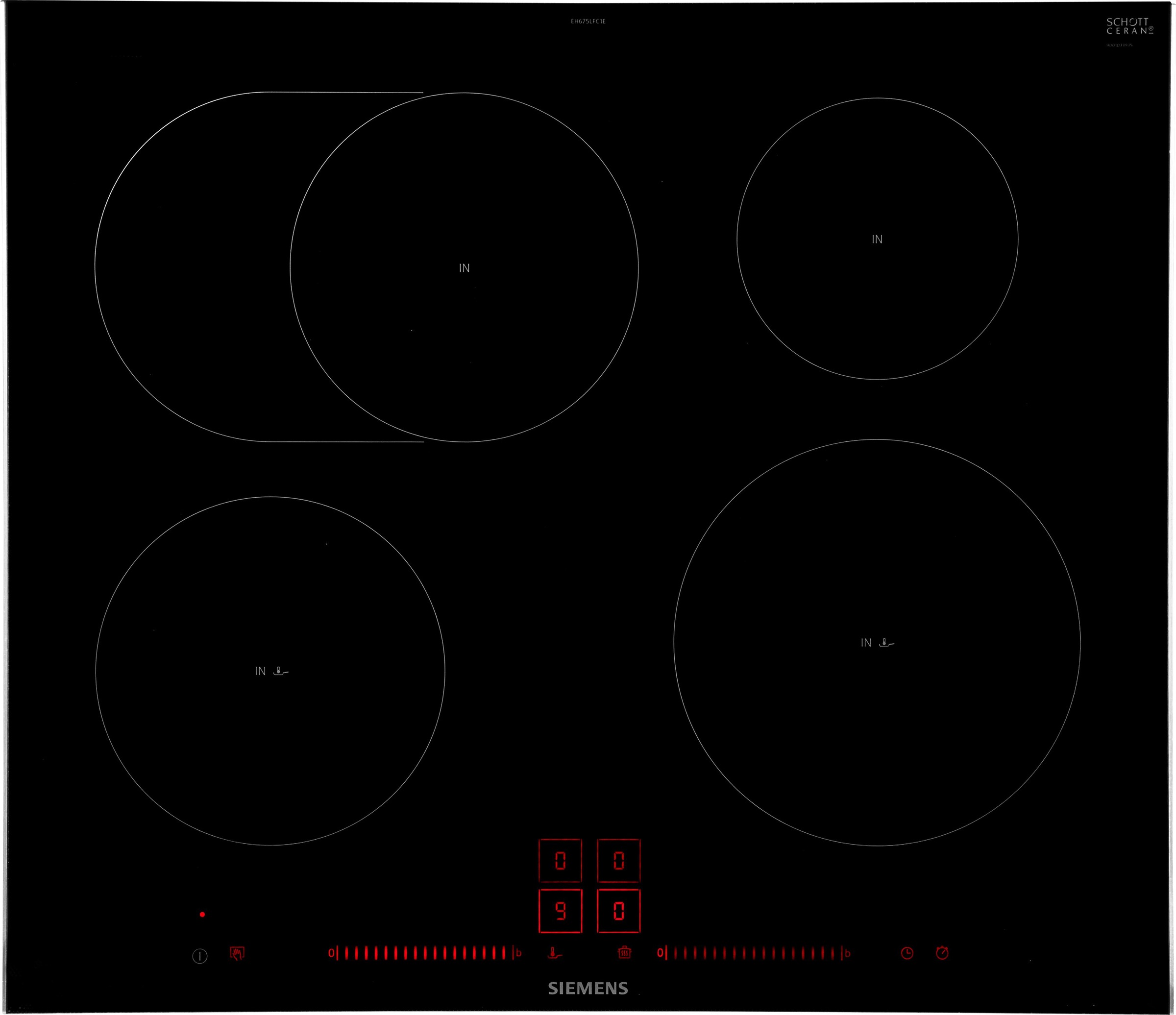 SIEMENS Induktions-Kochfeld "EH675LFC1E", B:60cm H:5,1cm T:52cm, schwarz, Kochfelder