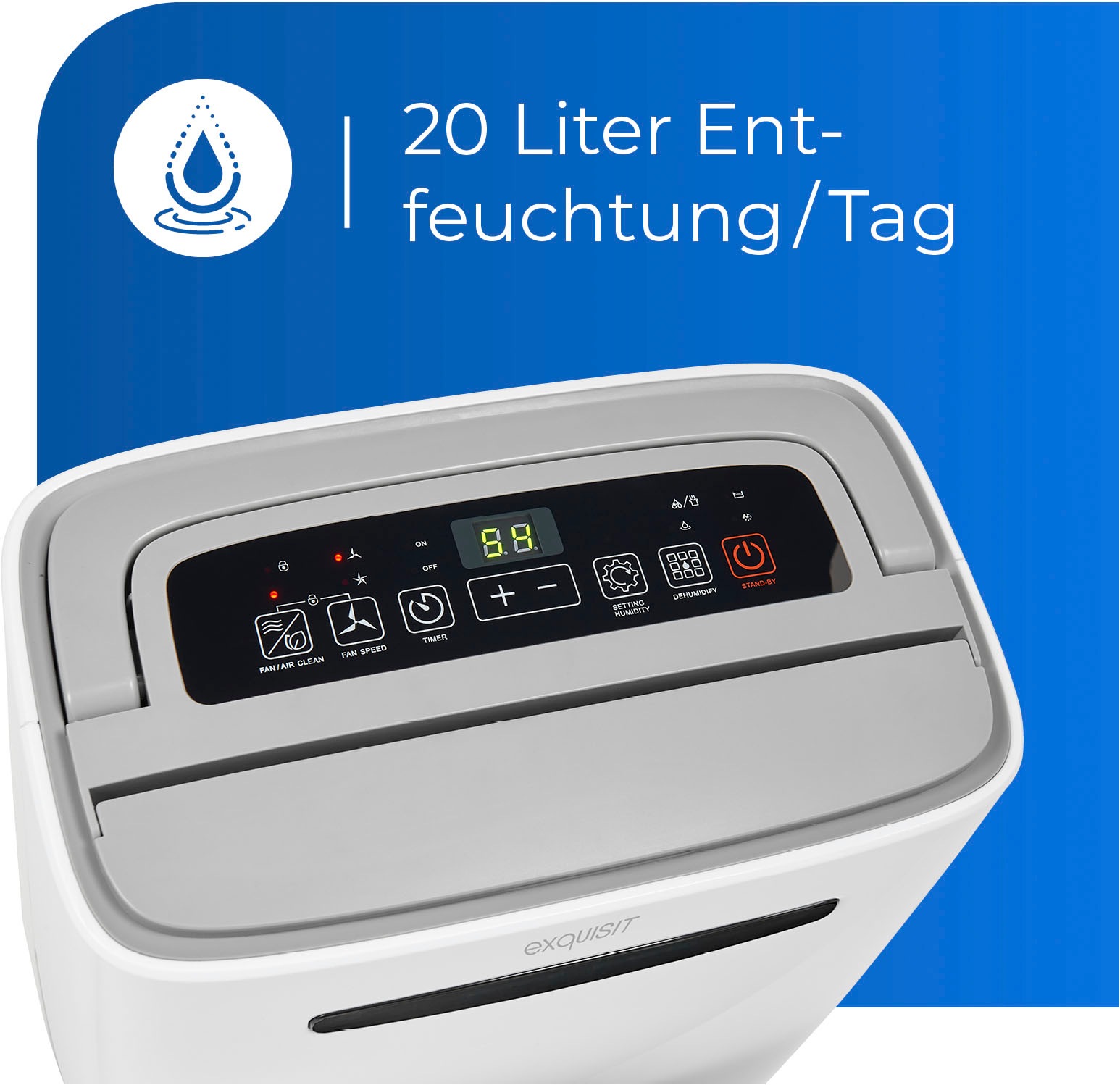 exquisit Luftentfeuchter »LE 2055 wes«, für 30 m³ Räume, Entfeuchtung 20 l/Tag, Tank 5,5 l, mobiles Gerät, Reinigungsleistung für 30 m² Raumgröße