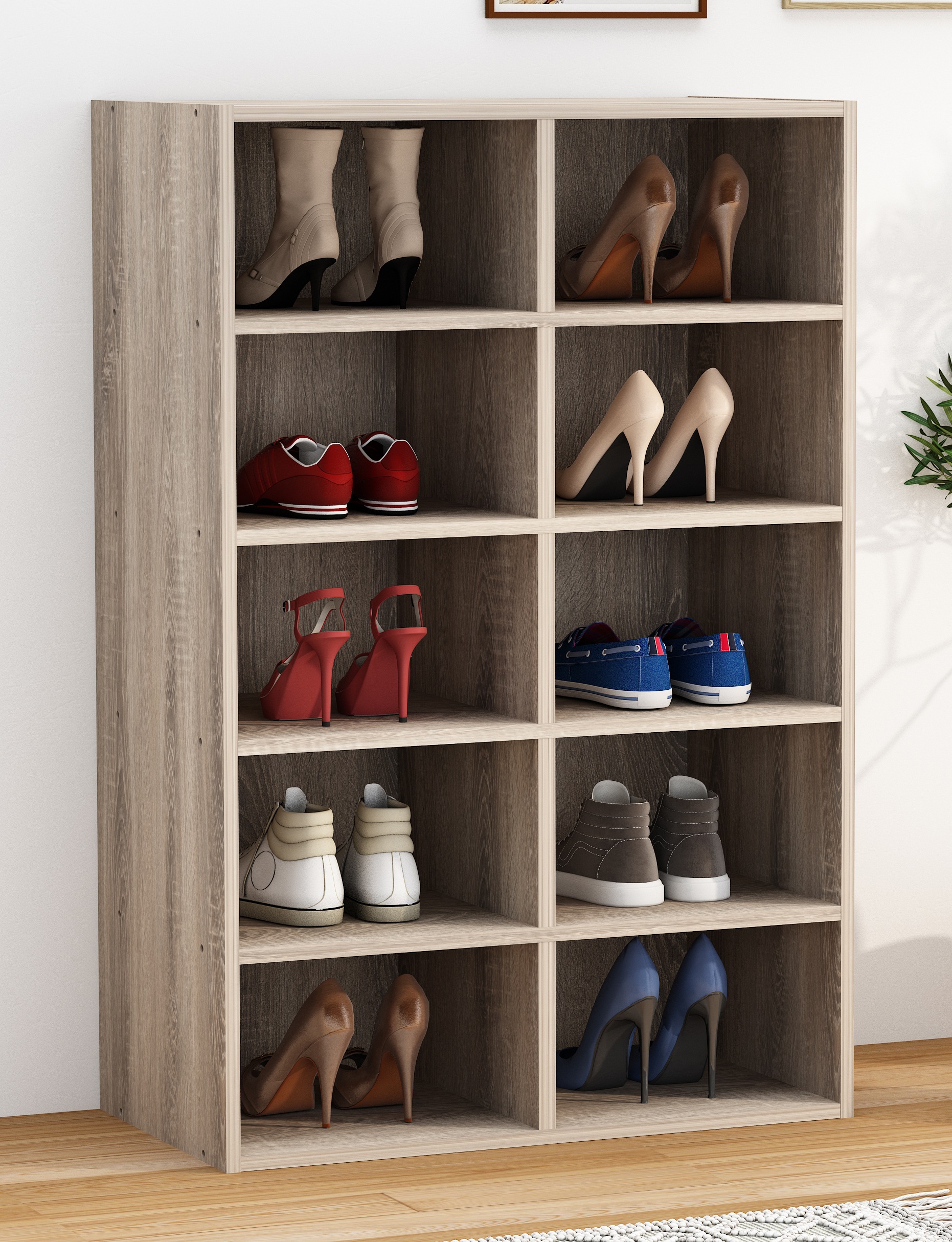 VCM Schuhregal »VCM Holz Schuhregal | Maße ca. H. 84 x B. 55 x T. 30 cm | Schuhkommode mit 10 Fächer | Schuhschrank - Hinsol M«