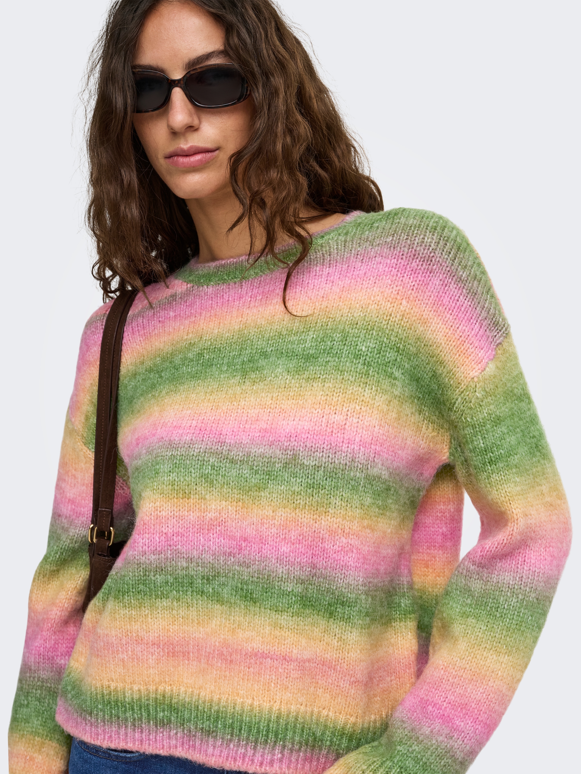 ONLY Strickpullover »ONLDUBLIN LS SPACE DYE O-NECK KNT« Materialmix, regular fit, Strickmuster