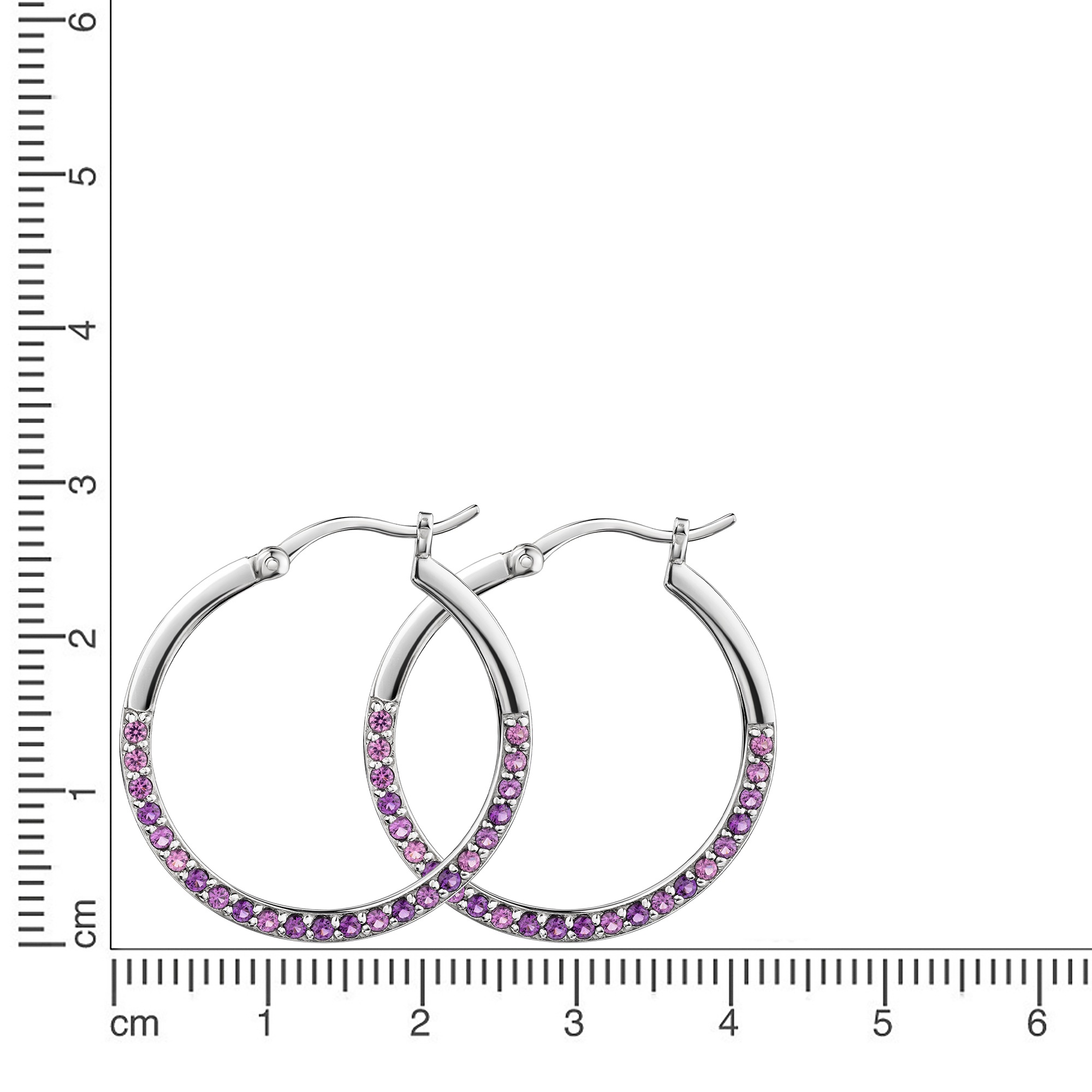 Paar Creolen FIRETTI "Schmuck Geschenk Silber 925 Ohrschmuck Ohrringe", silberfarben, lila, lila, Ohrringe, Damen, 27mm, Silber 925 (Sterlingsilber), mit Kristallstein (synth.) 2