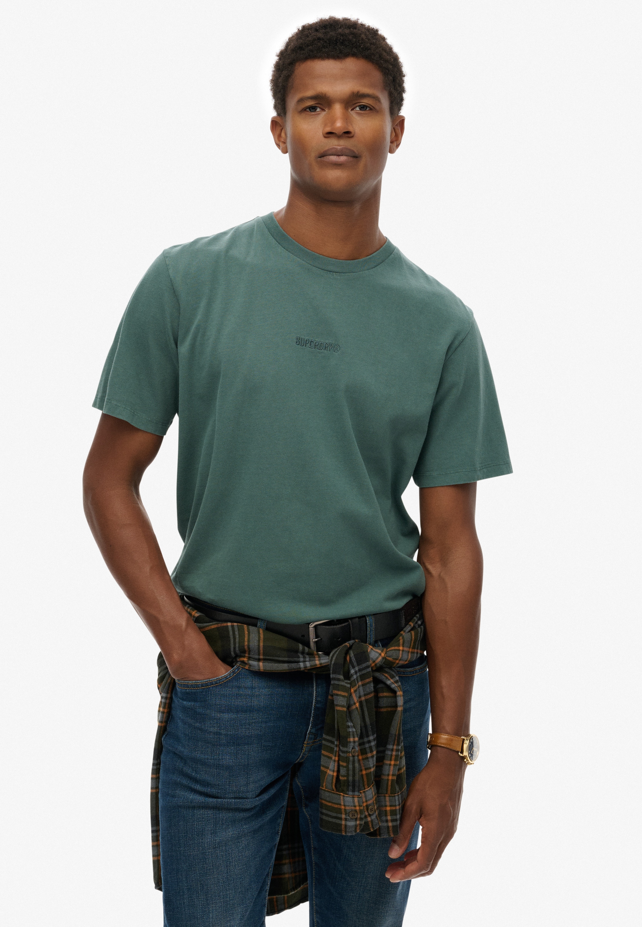 Superdry Rundhalsshirt "MICRO LOGO T SHIRT" Loose Fit, aus Baumwolle und Single Jersey, mit Print, hüftbedeckend