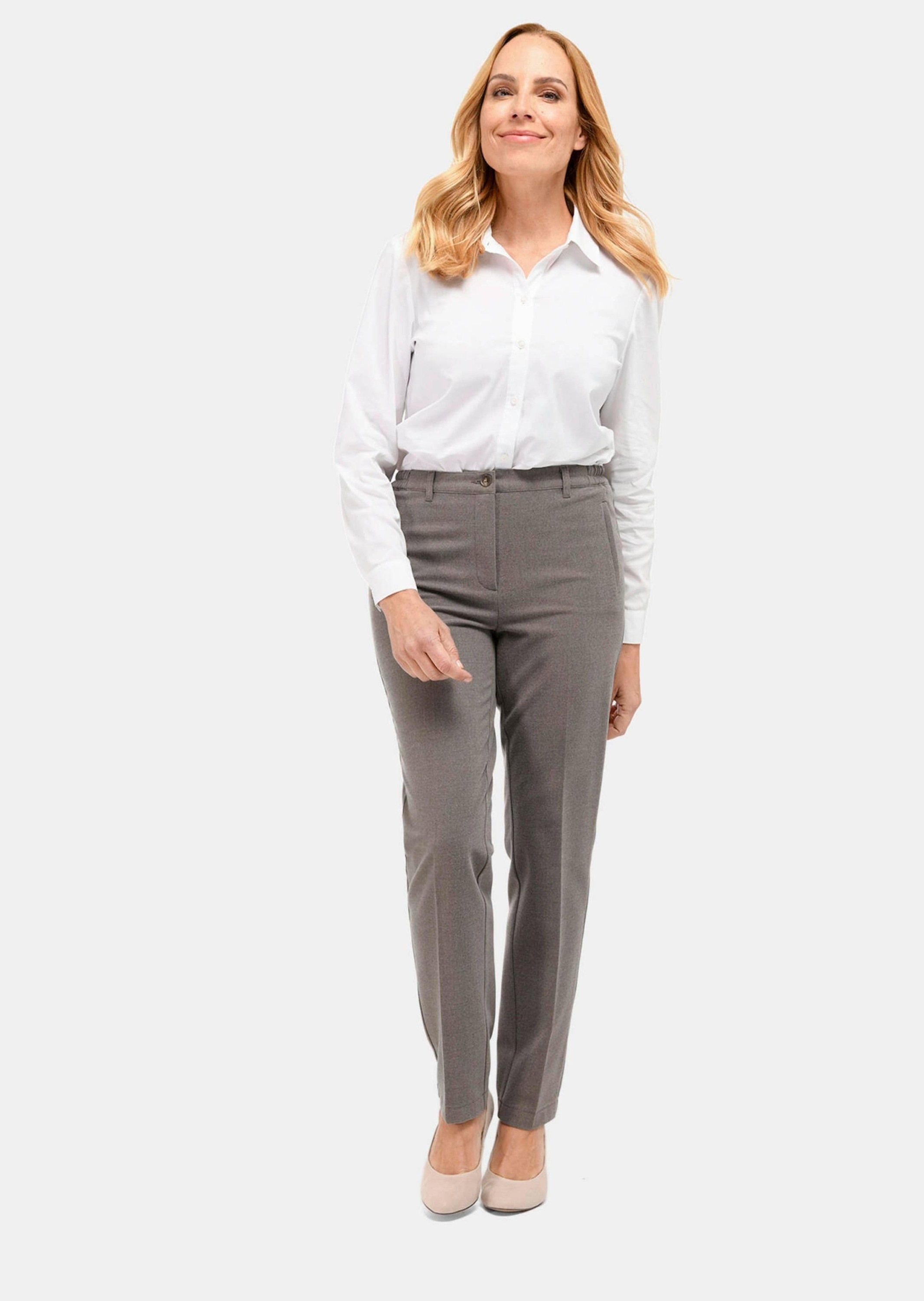 2-in-1-Hose GOLDNER "Angenehm weiche Flanell-Hose ANNA", Damen, Gr. 52, N-Gr, beige (taupe), Obermaterial: 63% Polyester PES. 32% Viskose CV. 5% Elasthan EL., Hosen 3