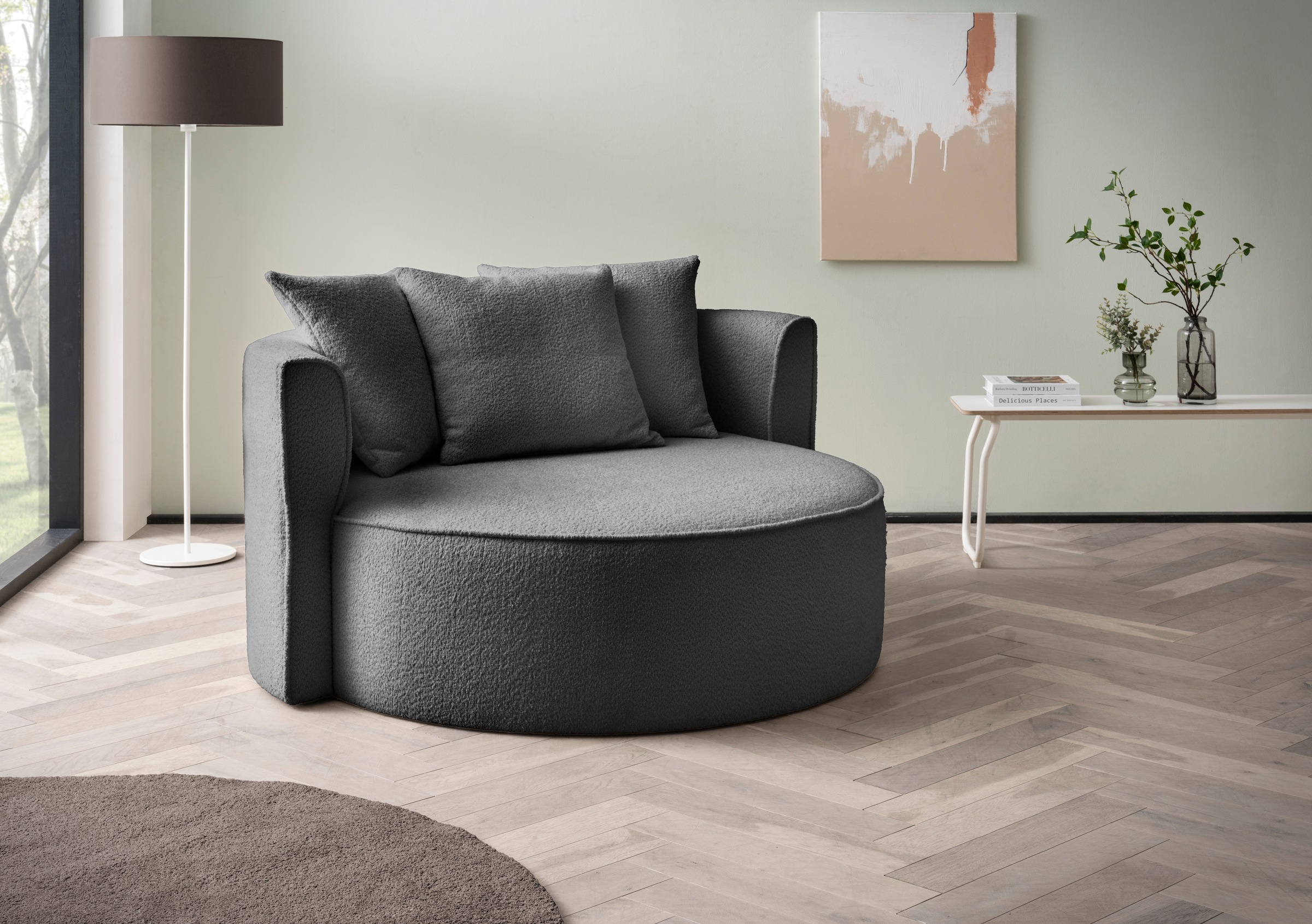 LeGer Home by Lena Gercke XXL-Sessel "ISALIE Bouclé, Lesesessel, Loveseat, inklusive Zierkissen" extra große Sitzfläche, optional mit Hocker, 3 Bezugsstoffe