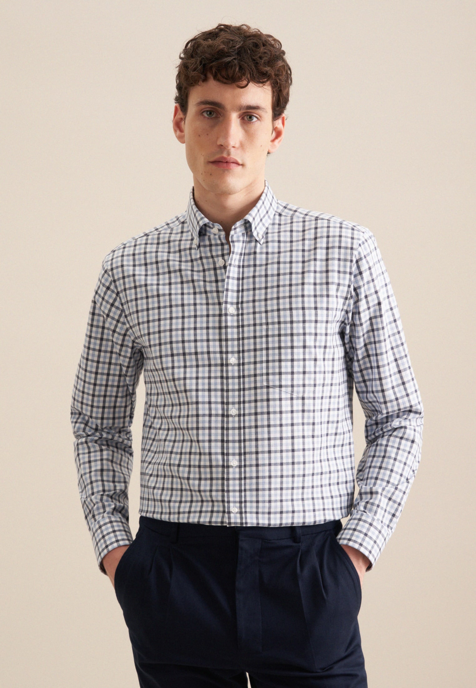 seidensticker Flanellhemd »Comfort«, Comfort Langarm Button-Down-Kragen Karo