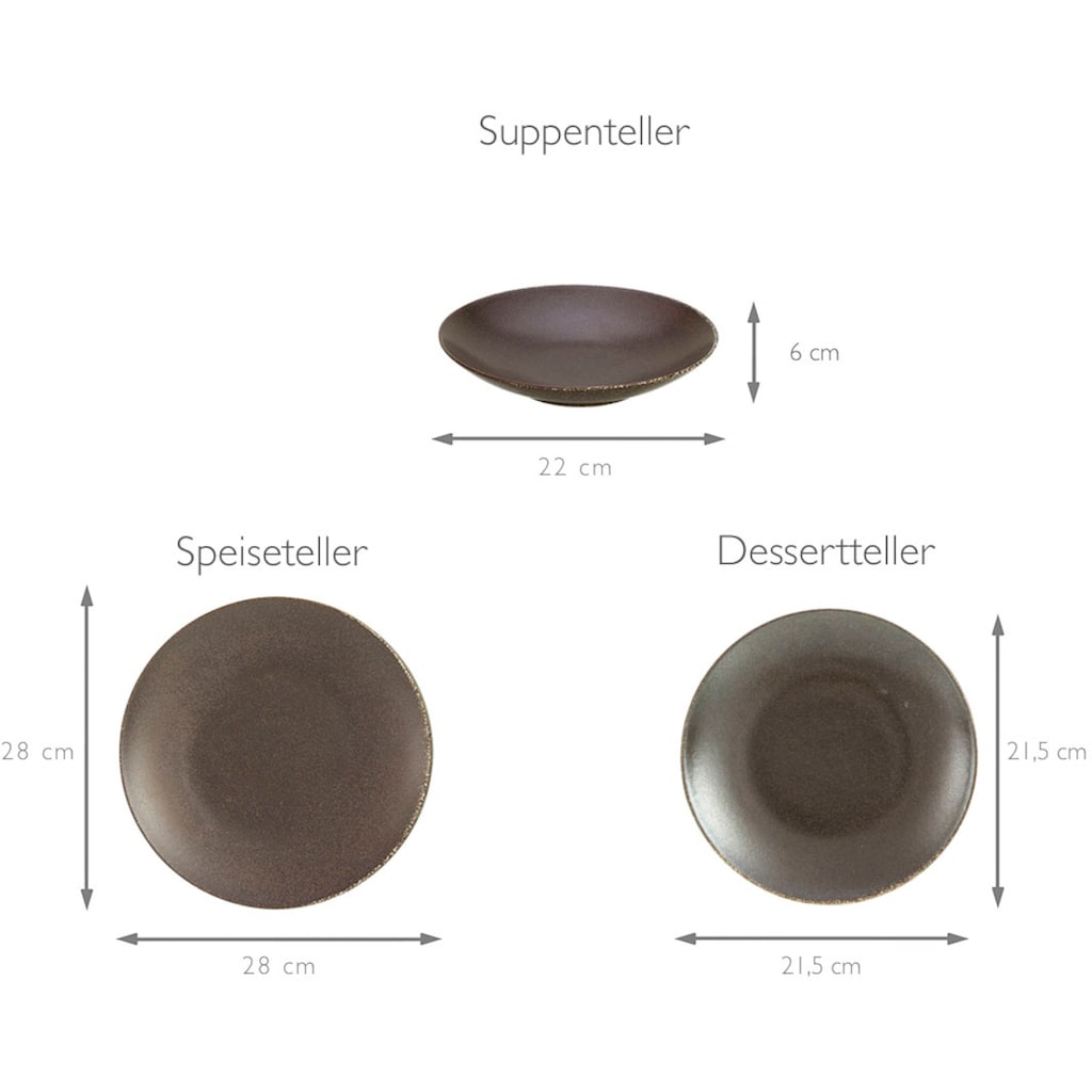 CreaTable Tafelservice »Geschirr-Set Rusty«, (Set, 12 tlg., Teller Set für 4 Personen)