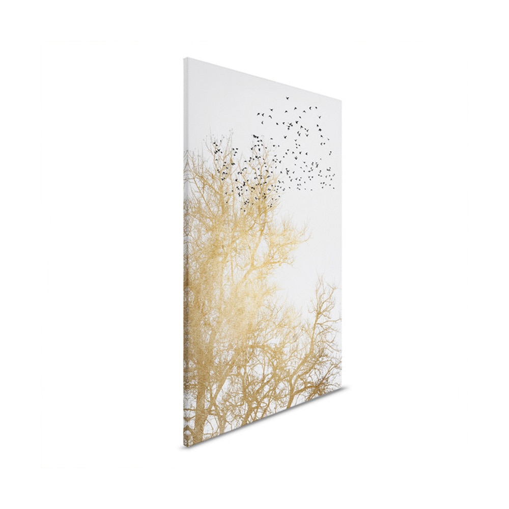 A.S. Création Leinwandbild »Golden Skies - Wandbild Creme Gold Keilrahmen Kunst modern«, (1 St.), Canvas Baumkrone Leinwand Weiß Wandkunst Wohnzimmer Gold Landschaften