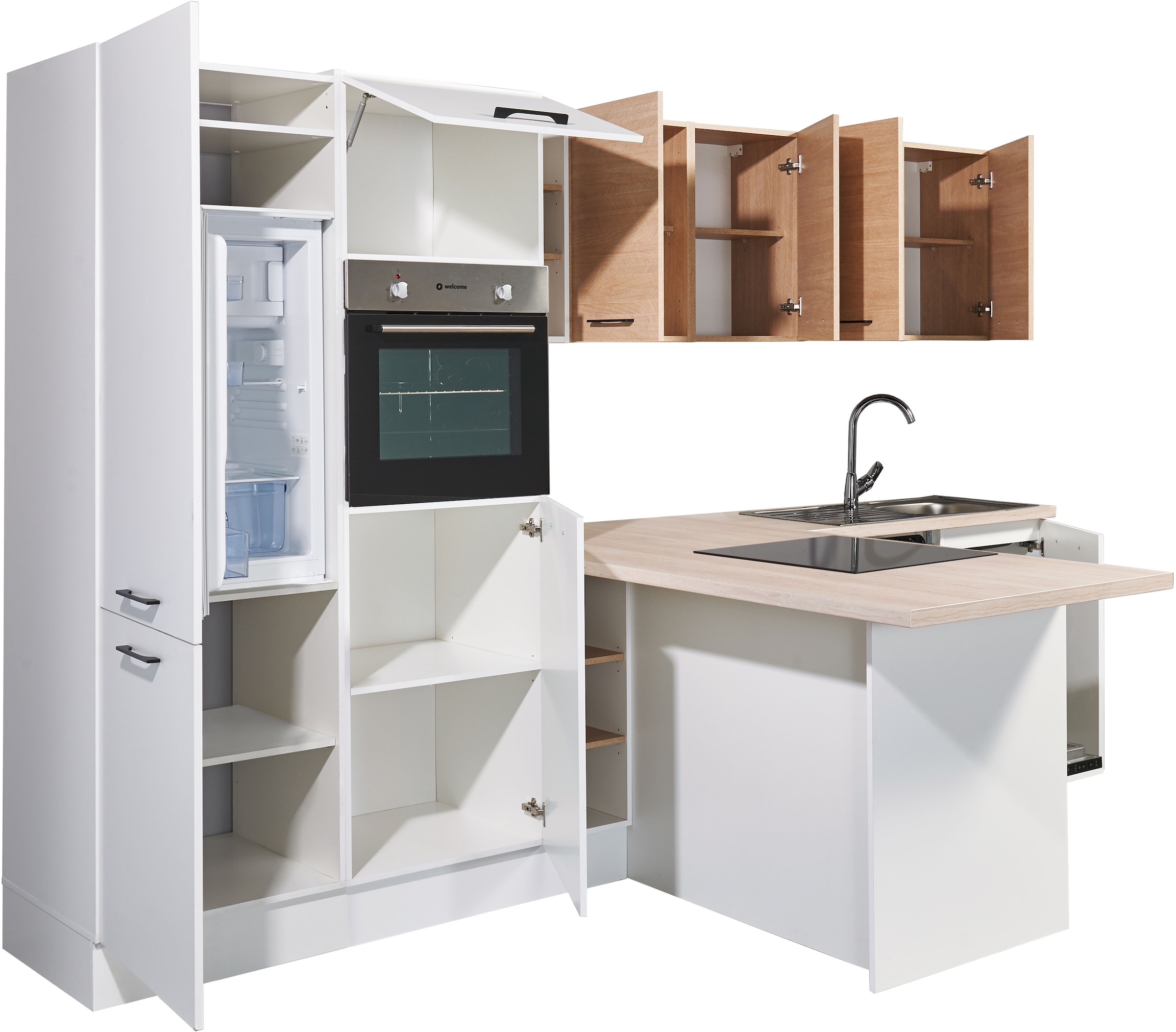 BASIC by Balculina Küchenzeile »Girona B/H/T 325x211x200 cm« Breite 325cm, wahlweise mit E-Geräte, Softclose