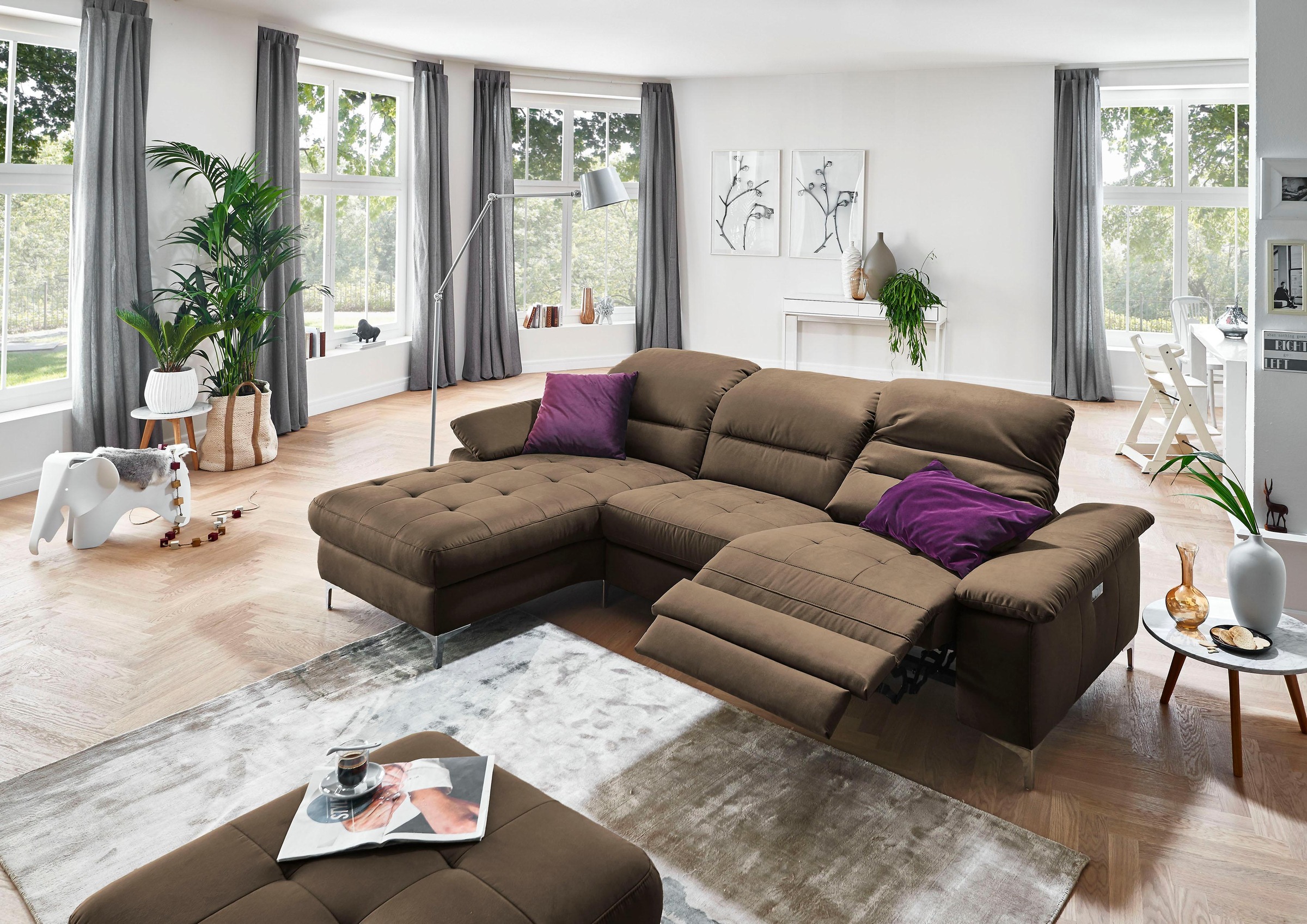 Places of Style Ecksofa »Basel L-Form«, mit vollmotorischer Relaxfunktion und motorischer Recamiere