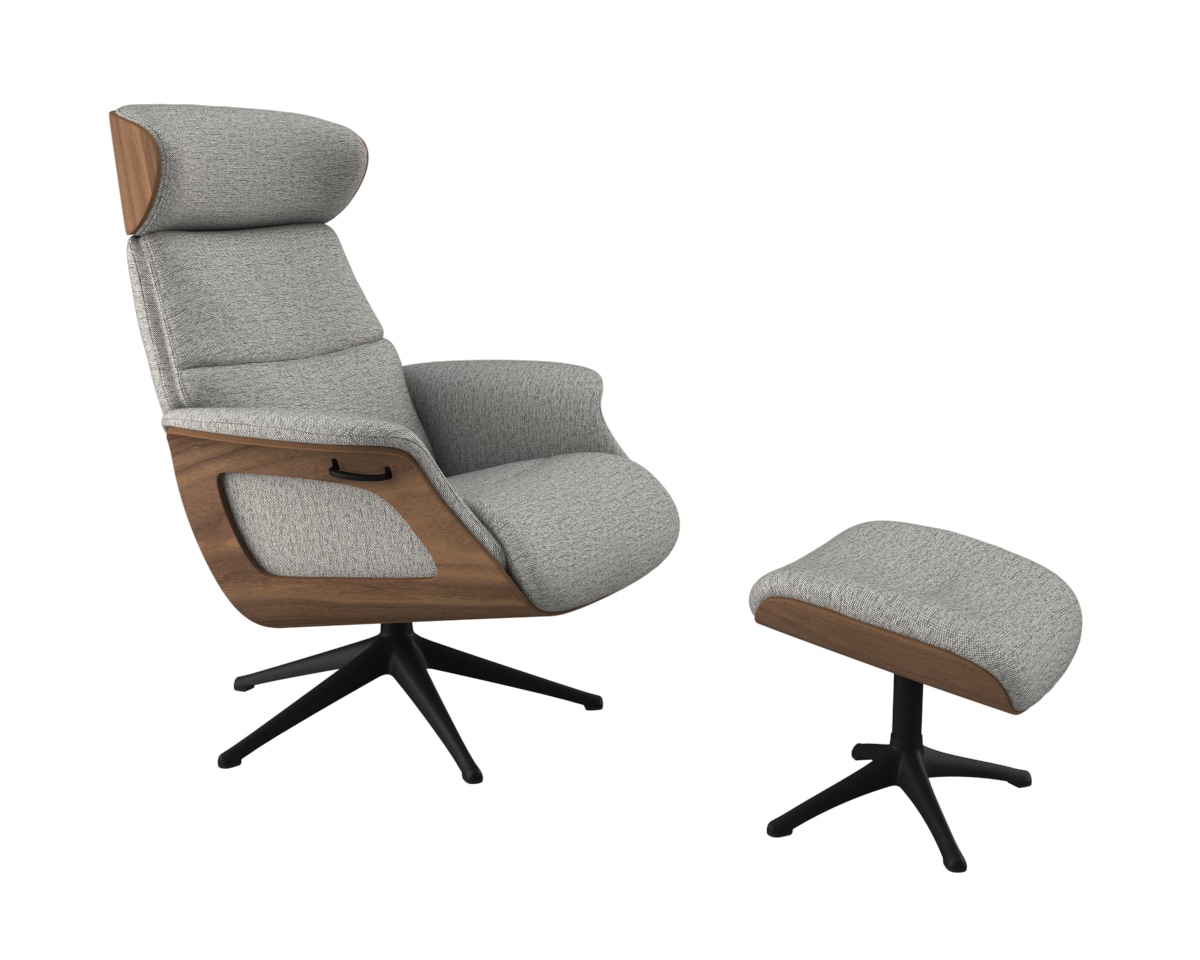 FLEXLUX Relaxsessel »Clement Relaxstuhl, Polstersessel, Liegesessel, TV-Sessel,«, Rücken- & Kopfteilverstellung, Drehbar, Armlehne Walnuss, Fuß Schwarz