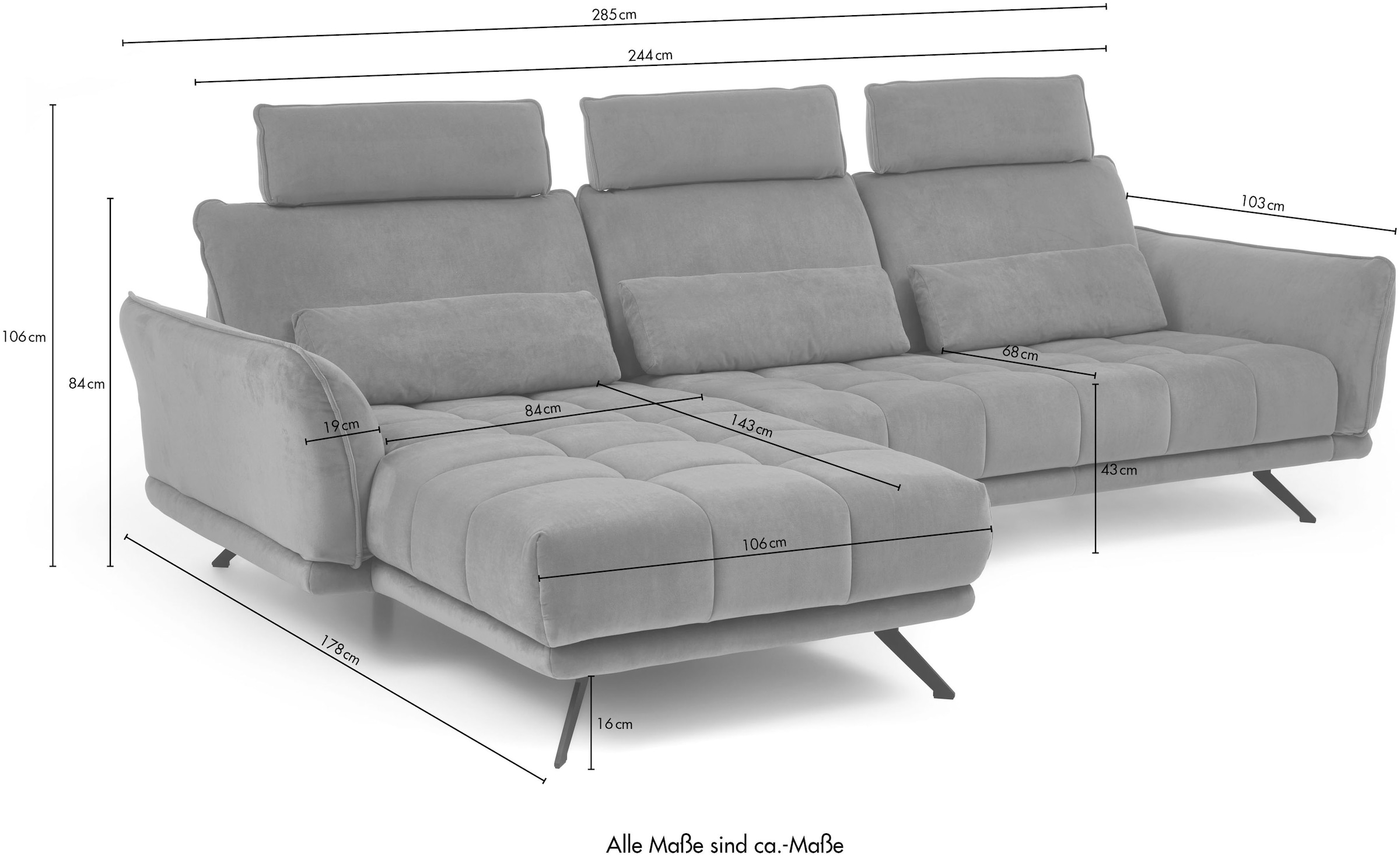 Die PlanBar Ecksofa »MP-IN20041 L-Form«, optional Sitztiefenverstellung und Kopfstützen