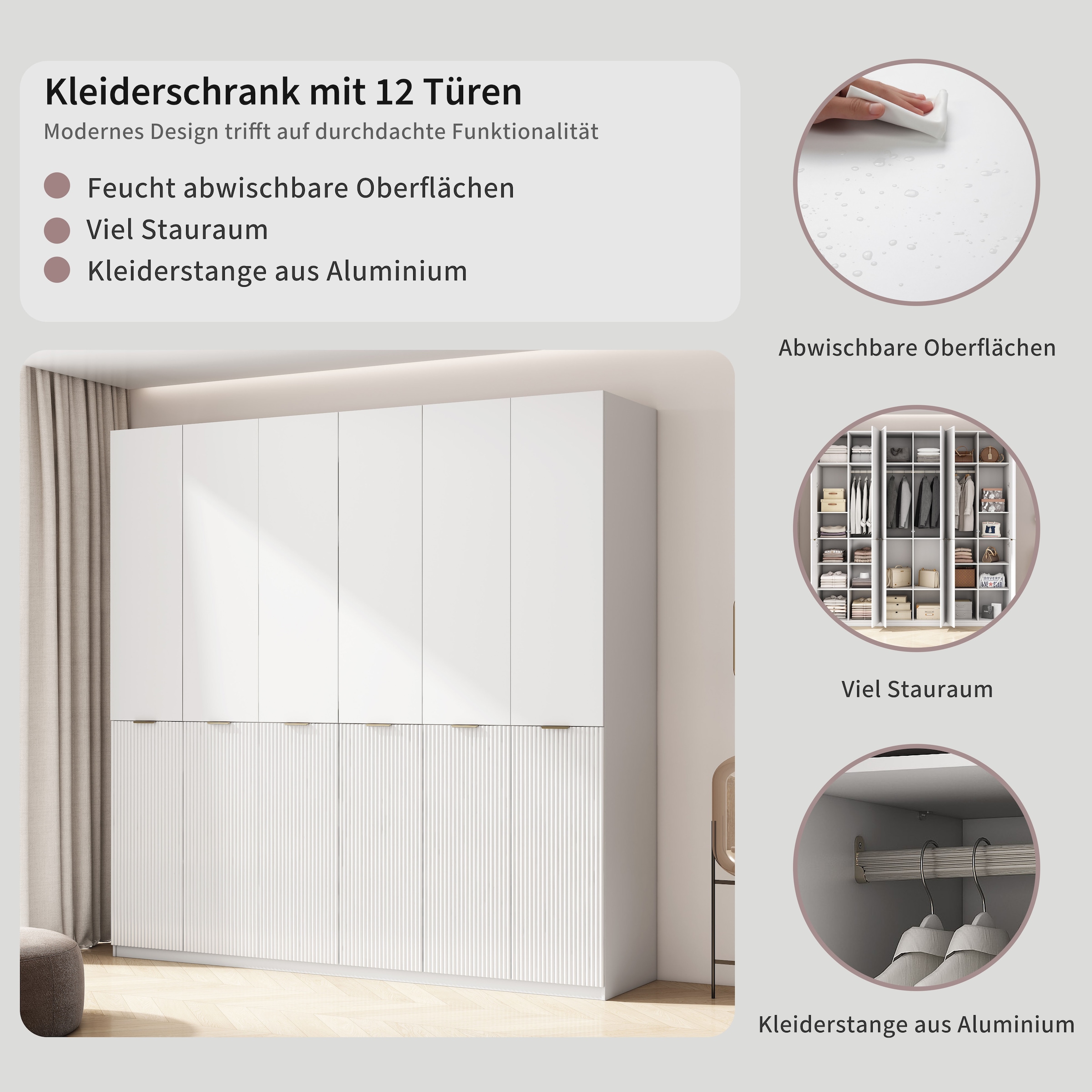 OTTO home Kleiderschrank »Jorella Schlafzimmerschrank Garderobe mit Softclose Türen« eleganter Schlafzimmerschrank Rillendesign Trend Breite 241cm