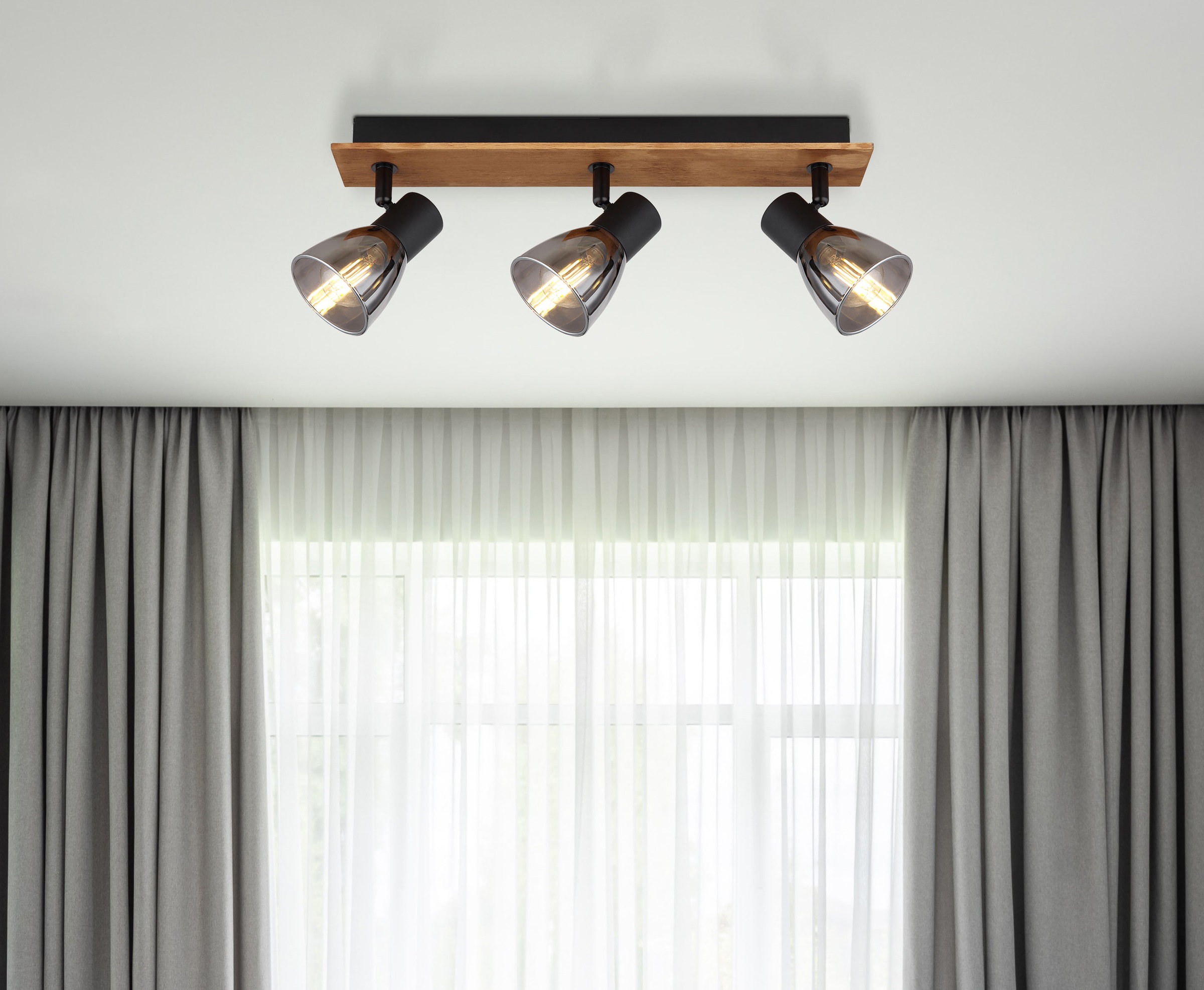 GLOBO LIGHTING Deckenspot »CLAUDE« E14 1 Stk. Strahler Holz/Schwarz, Rauchglas, E14