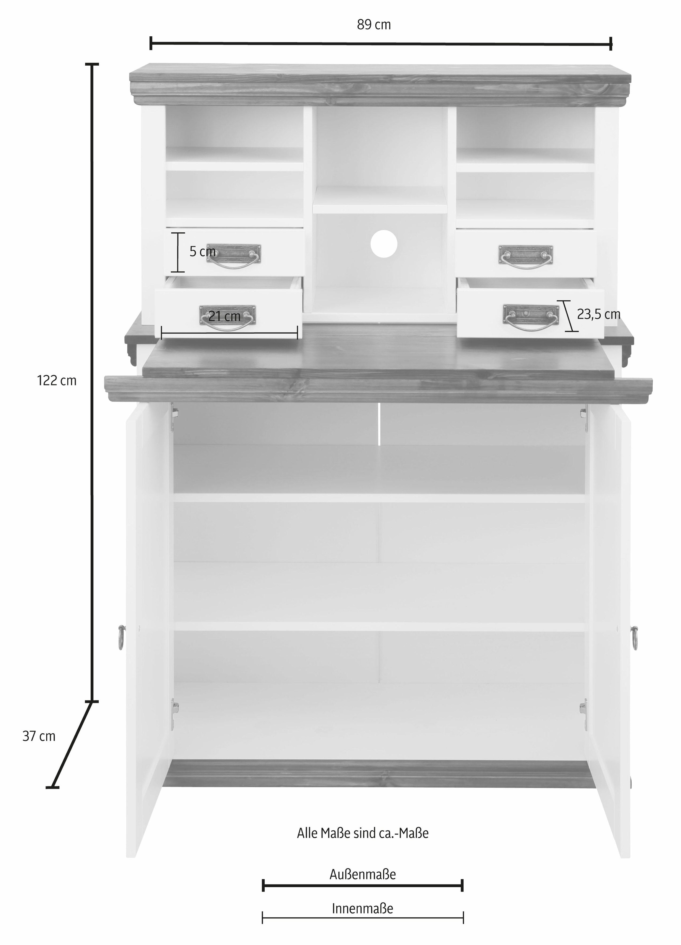 Home affaire Sekretär »Konrad«, Schreibtisch aus Massivholz, mit viel Stauraum, B89 x H122 cm