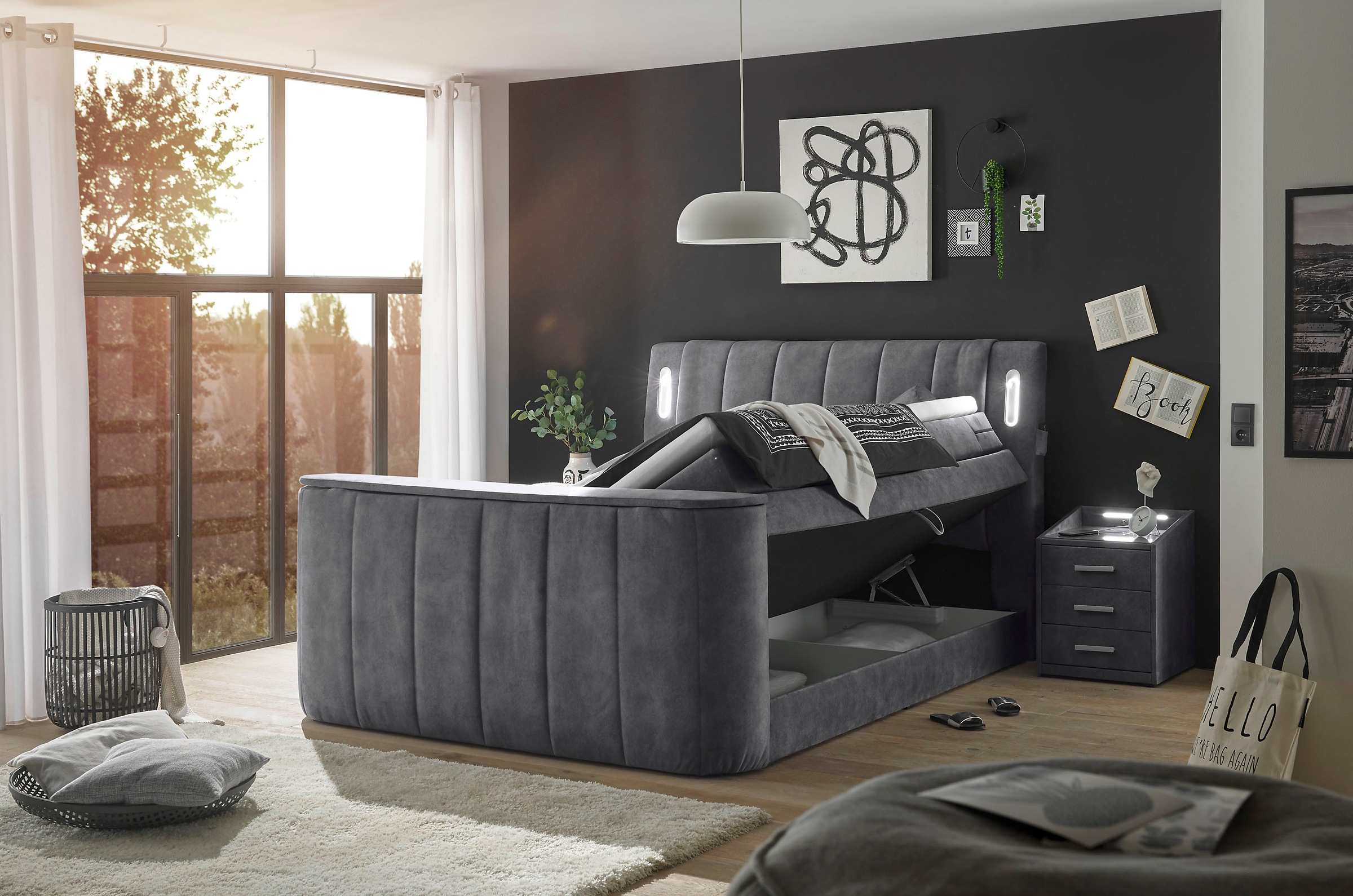 ED EXCITING DESIGN Boxspringbett "Dallas" 7 Stk. tlg. inkl. Topper, LED-Bel günstig online kaufen