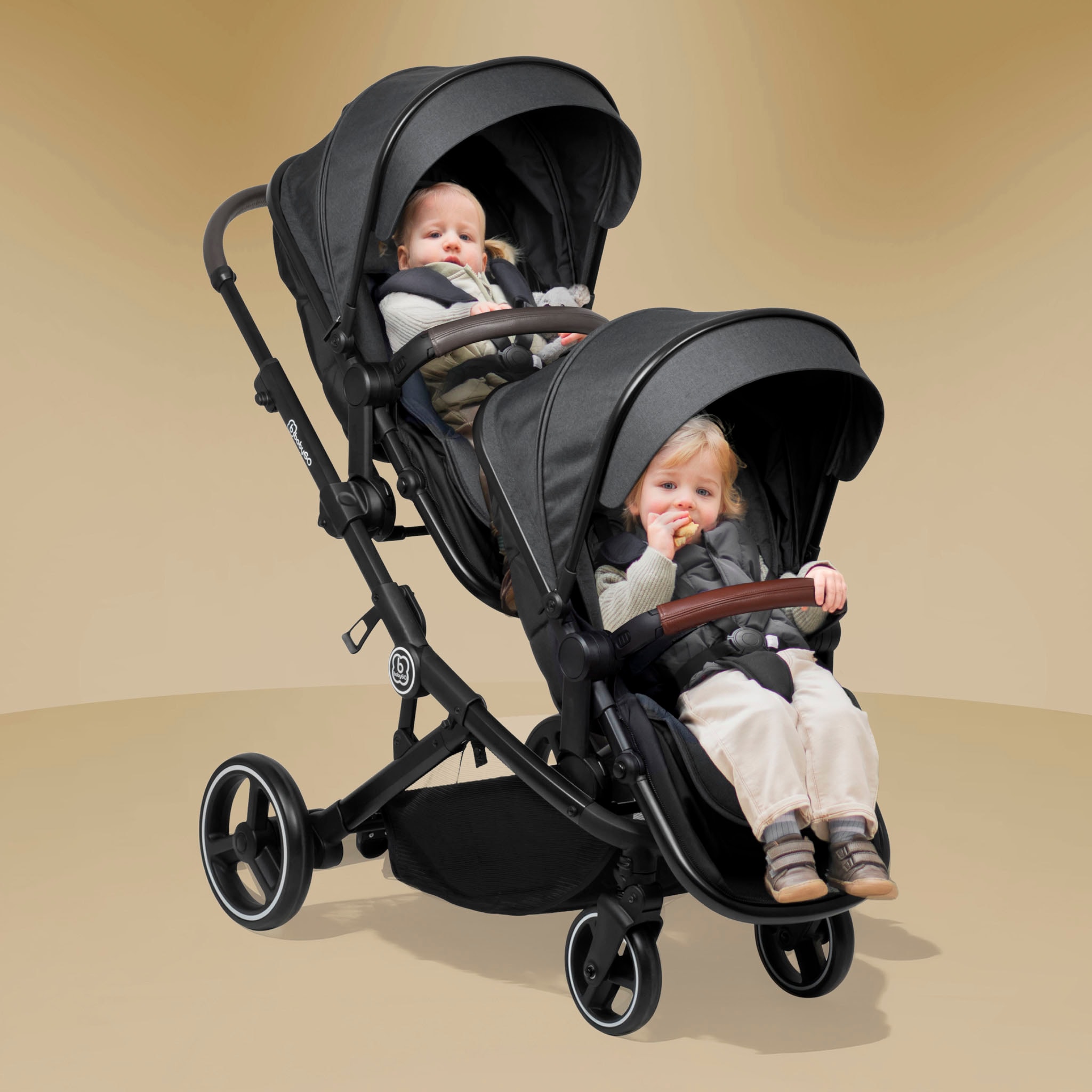 BabyGo Zwillings-Kombikinderwagen »Twinner Set, Grey melange«, 30 kg, inkl. 2 Regenhauben, Wickeltasche