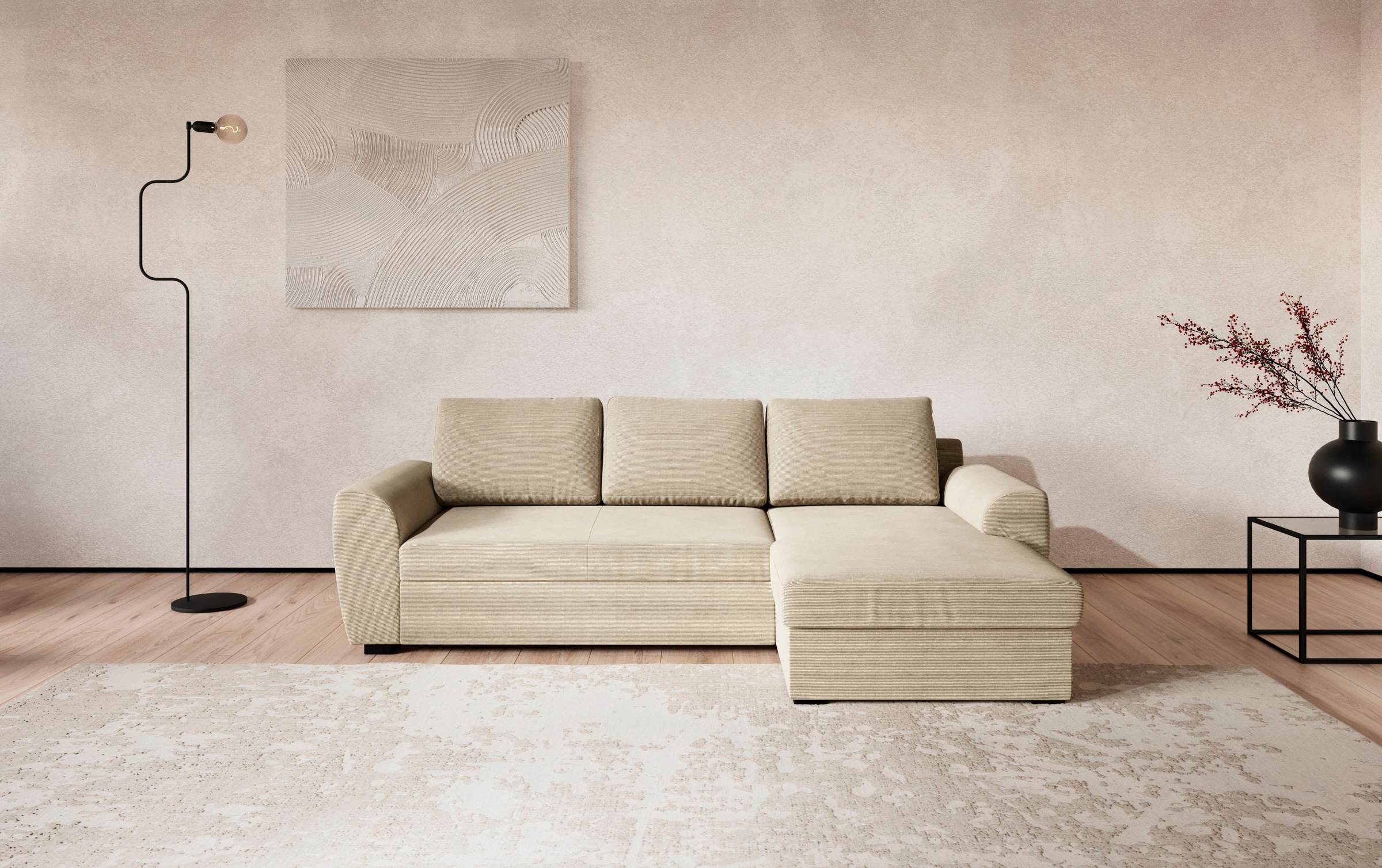 COTTA Ecksofa "Drift L-Form mit Recamiere, B: 253 cm" optional auch mit Schlaffunktion, Wellenunterfederung