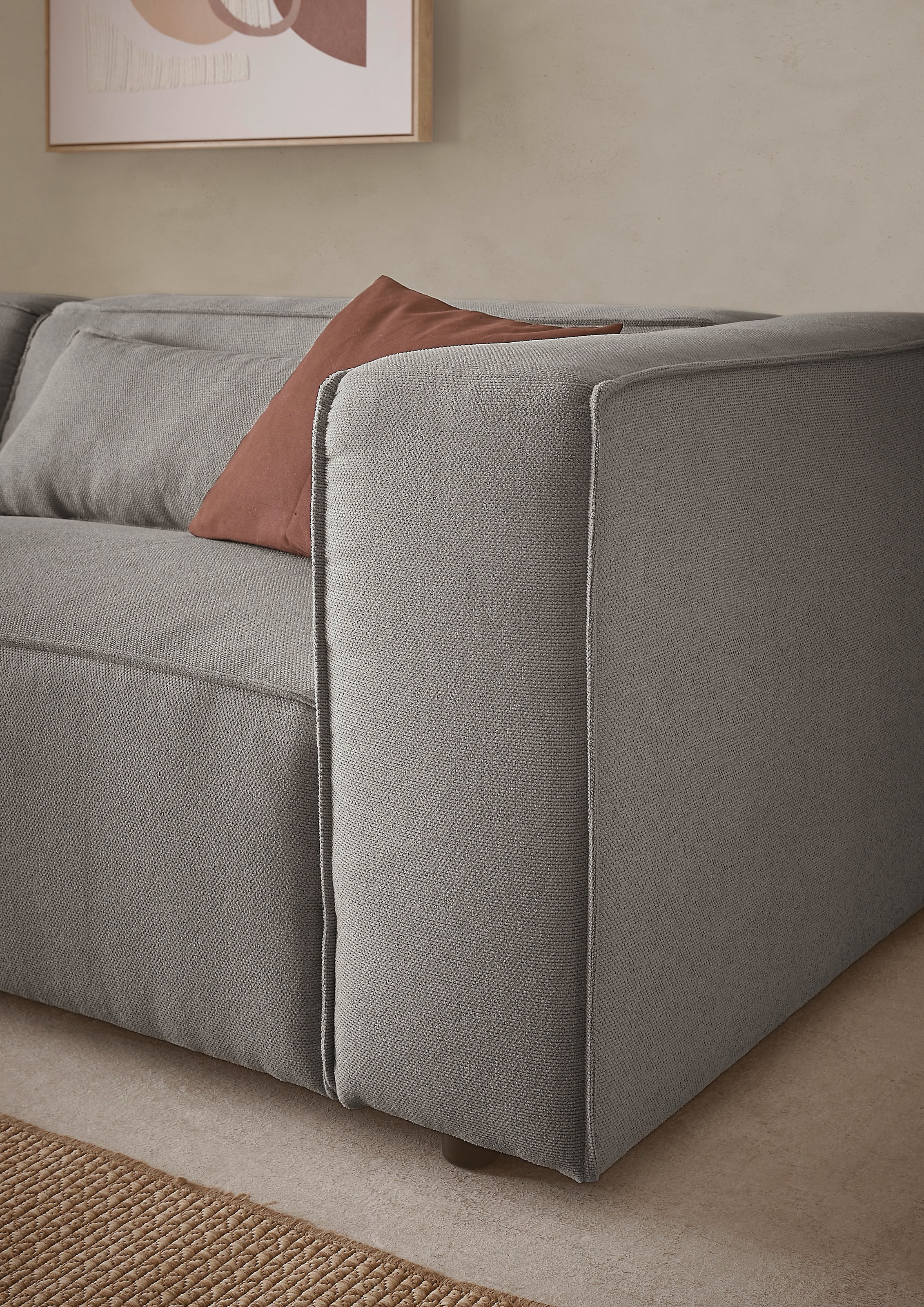 LeGer Home by Lena Gercke 3-Sitzer »PIARA, Couch mit Kedernaht, Sofa in Cord oder Leinenoptik«, schwarze Füße, bequemer Sitzkomfort