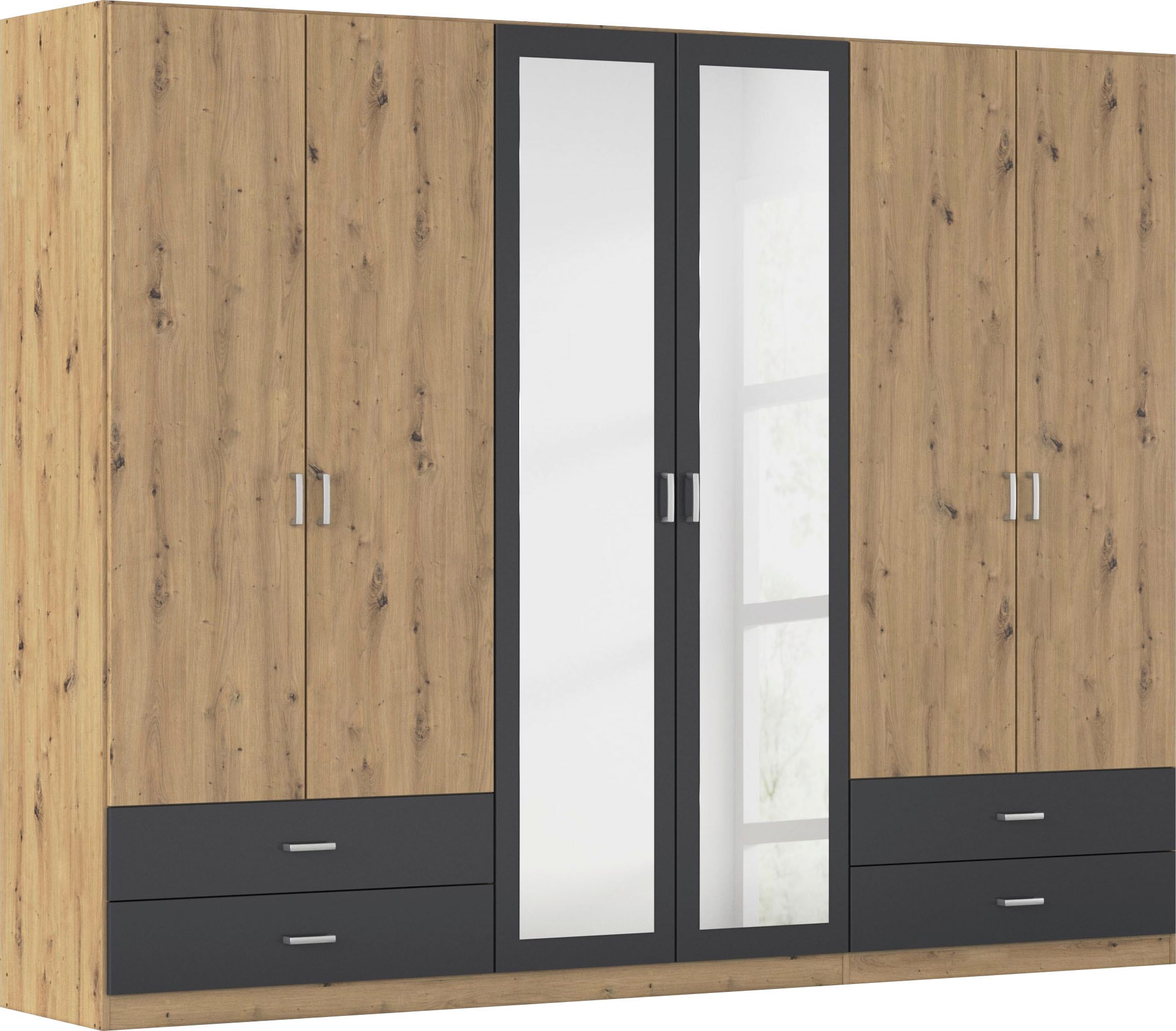 rauch "Kleiderschrank Schrank Garderobe Wäscheschrank BORBONA" Breiten 226/271 cm, Höhe 210 cm, in 2 Breiten, mit Spiegel und vielen Farbkombinationen MADE IN GERMANY