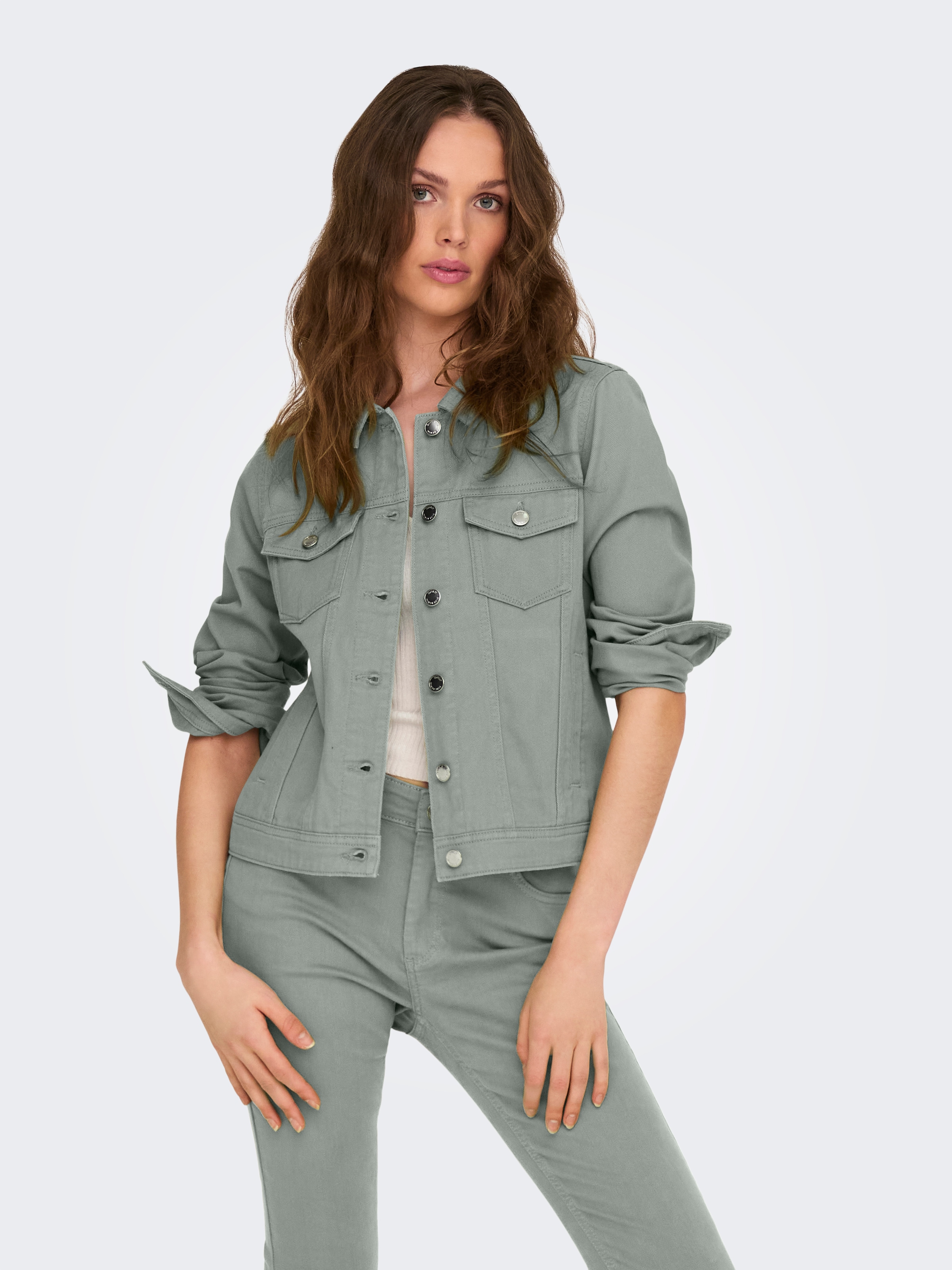 ONLY Jeansjacke "ONLTIA L/S COLORED JACKET PNT RP" mit durchgehender Knopfl günstig online kaufen