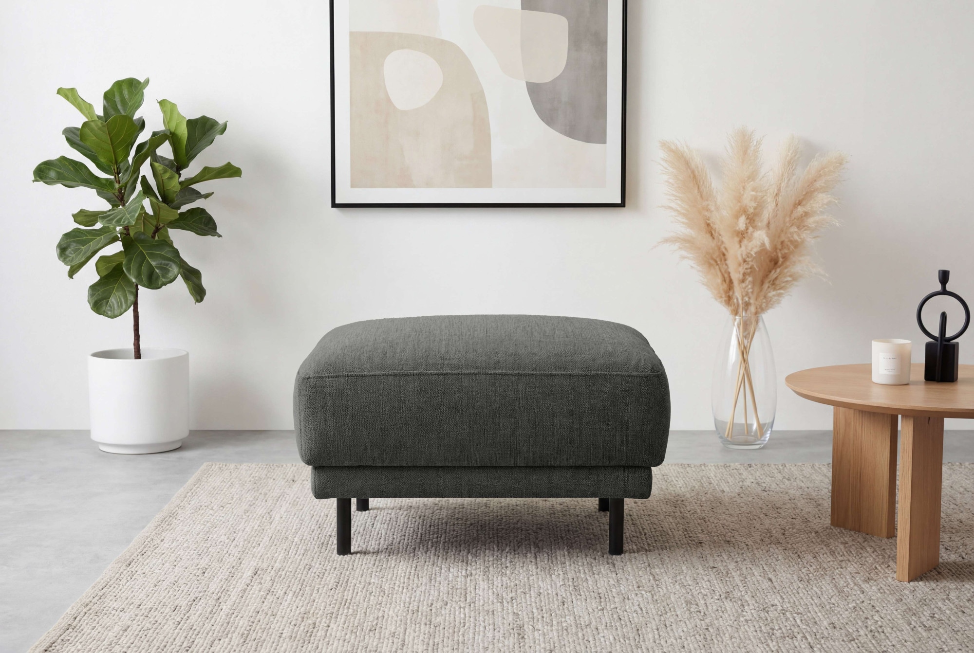 Home affaire Polsterhocker »Sveeva, 73x57 cm, schwarze Metallfüße« langlebiger Webstoff, viele Farben zur Auswahl