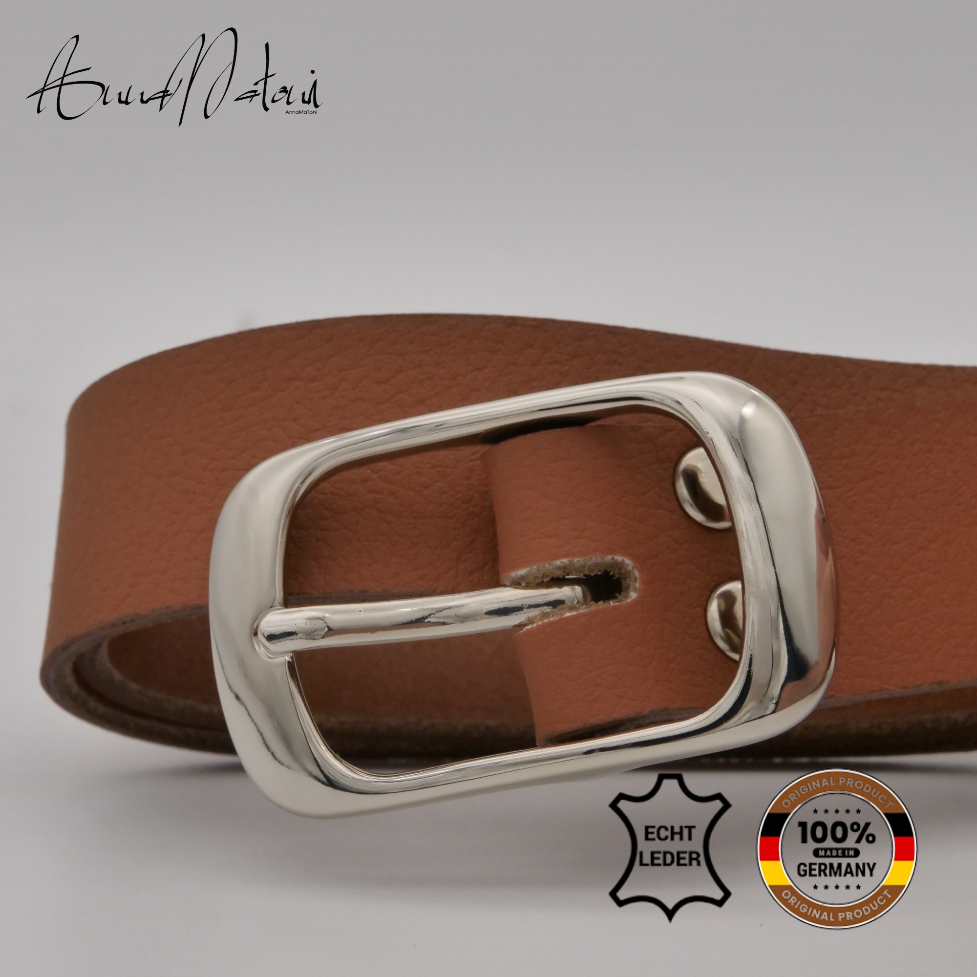 Ledergürtel ANNAMATONI "AnnaMatoni Damen Ledergürtel in hochwertigem Veganem Nappa 3cm", Damen, Gr. TW90 - 105cm Gesamtlänge, cognac 640, 100% Leder, Gürtel Ledergürtel 2