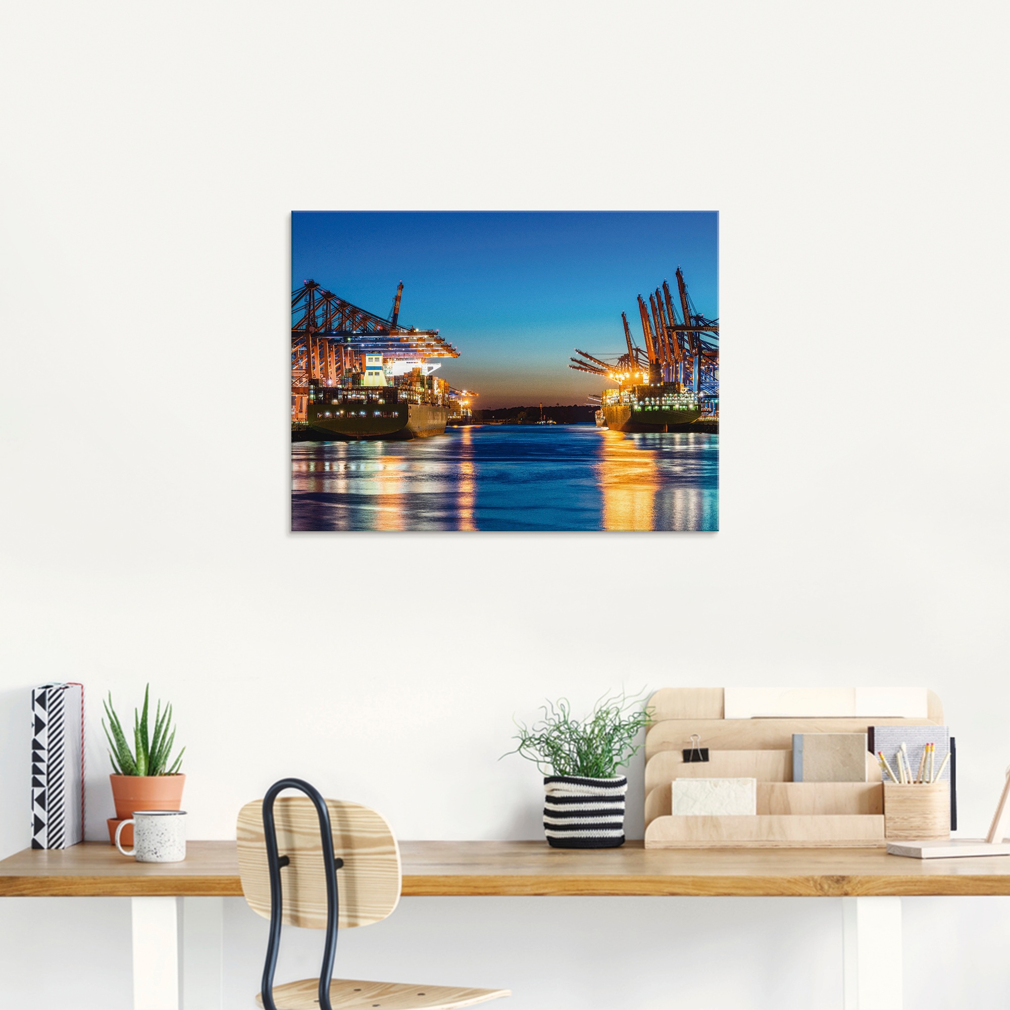 Artland Glasbild "Hamburg Hafen am Abend 2" Deutschland 1 Stk. tlg. in vers günstig online kaufen